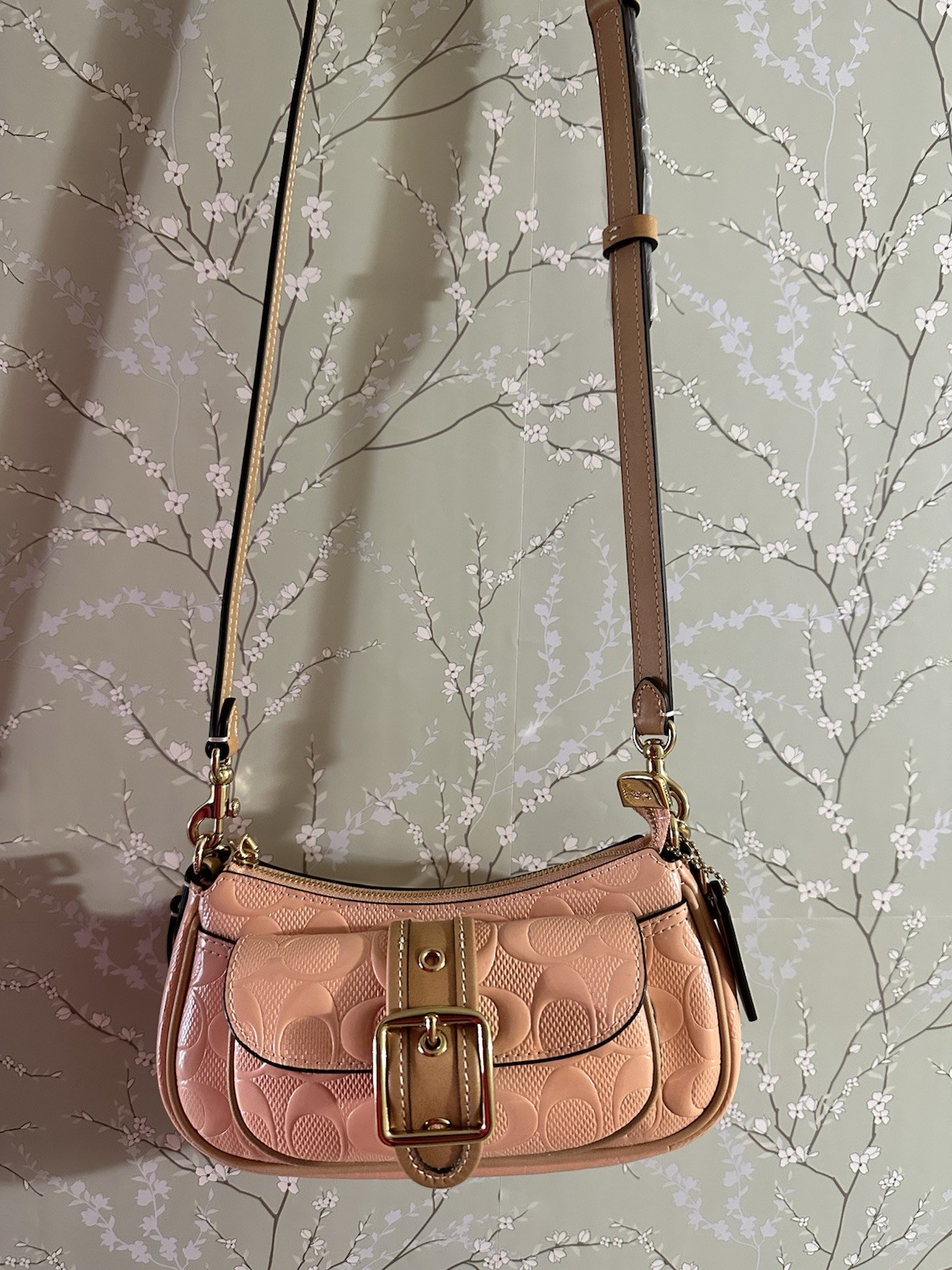 NWT Coach Ashton Mini Shoulder Bag In Signature Leather Faded Blush/Gold CEN11