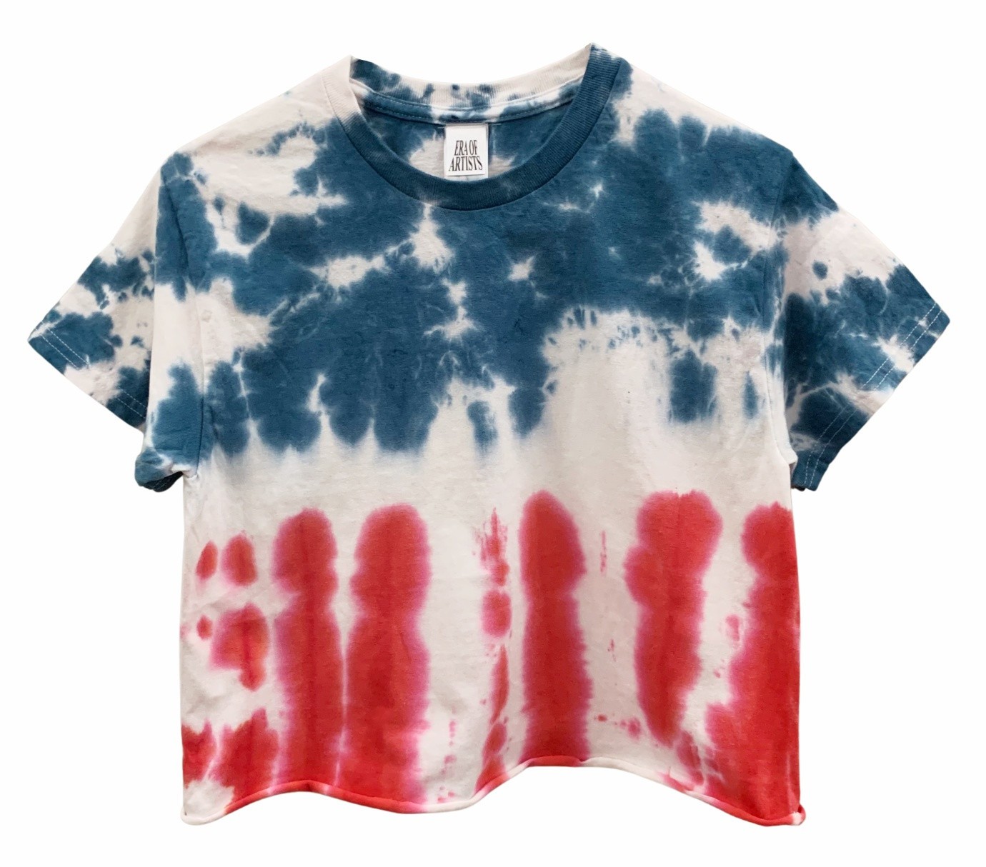 Americana Tie Dye Unisex Cropped Tee, Hand Dyed, Raw Bottom Edge