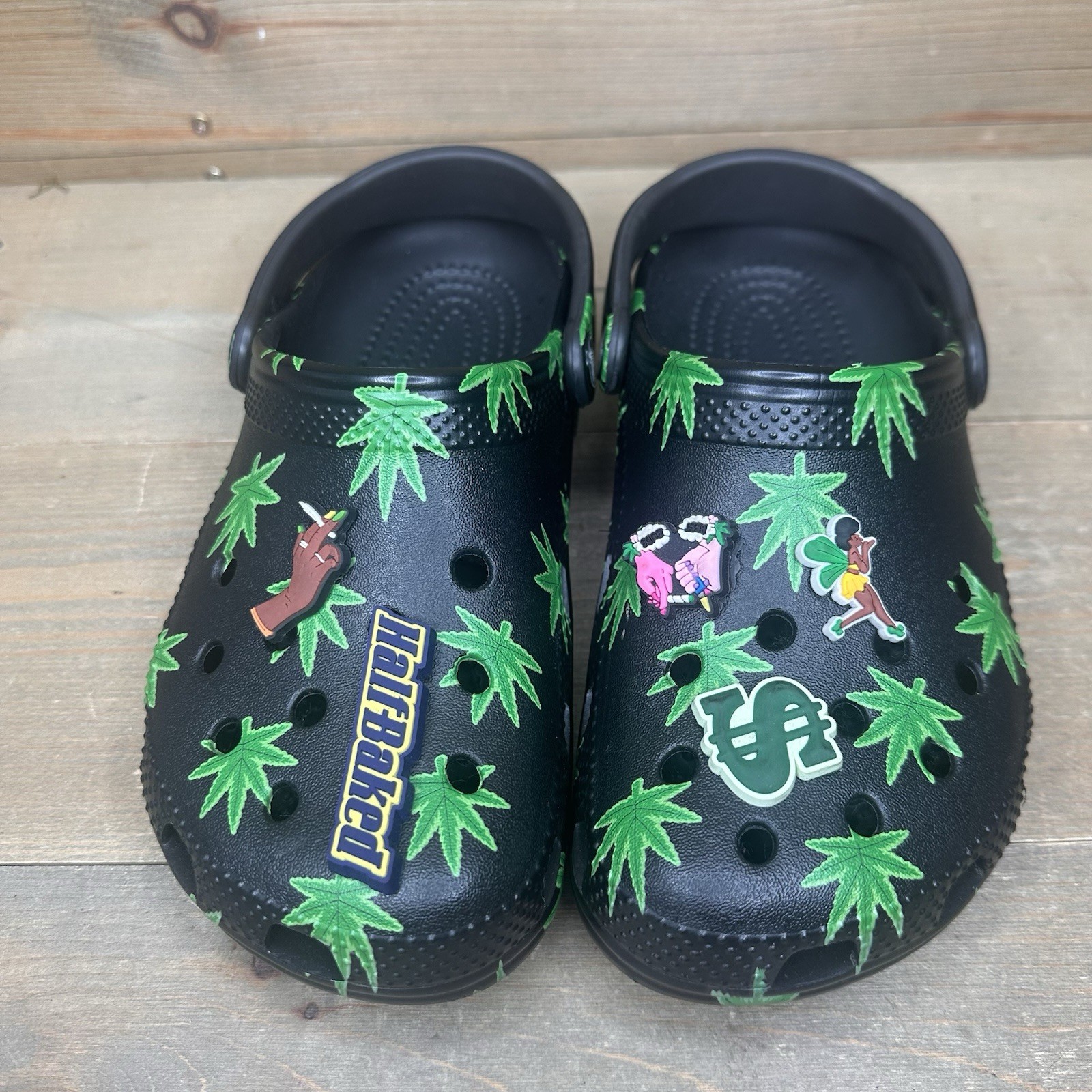 Crocs Classic Clogs Hemp Leaf Black Weed Pot Leaf Marijuana Size W6/M4