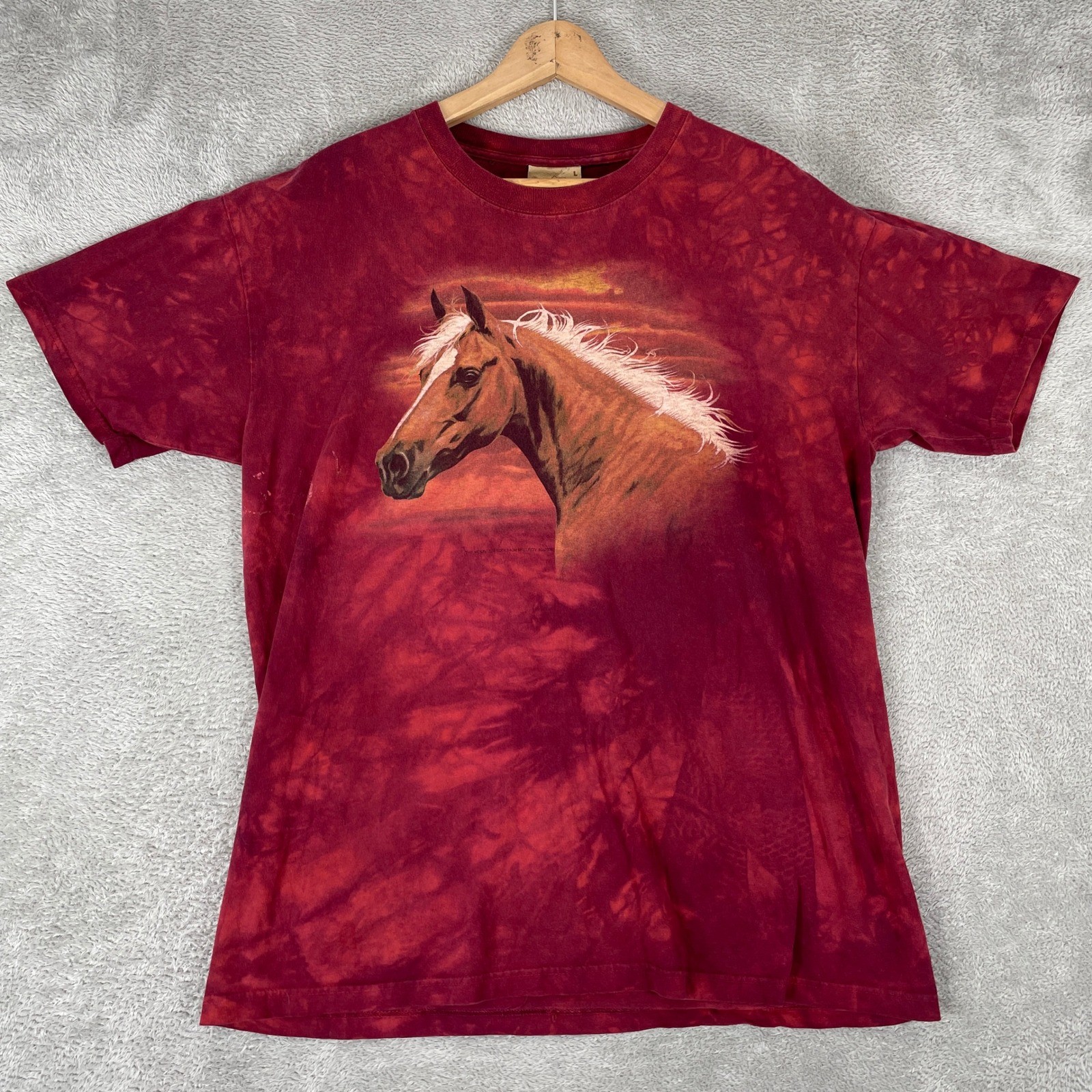 Vintage The Mountain Horse Shirt Mens Large Red Tie Dye Graphic Y2K Nature Tee