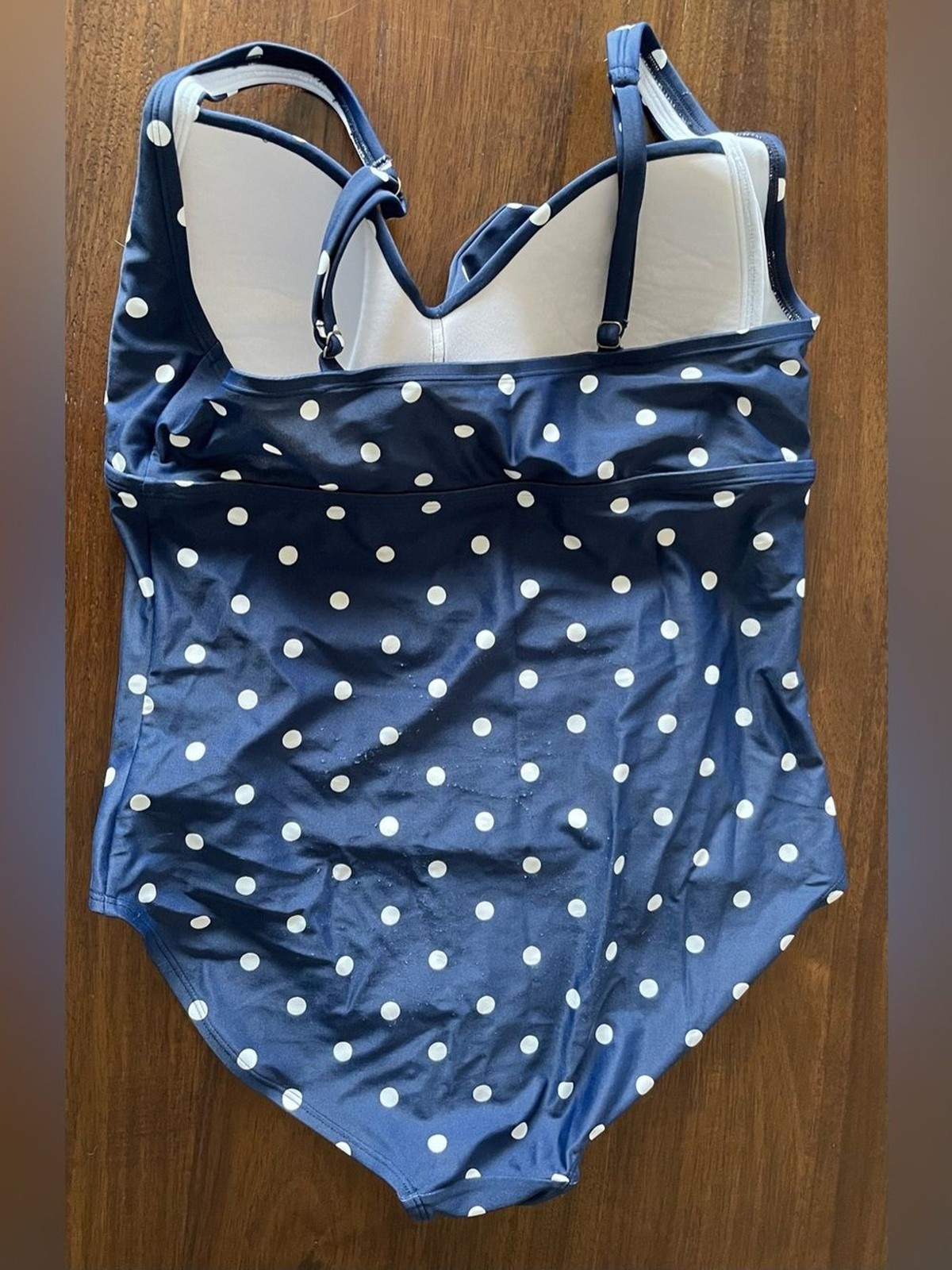 Kona Sol Navy and White Polka Dot One-Piece Swimsuit