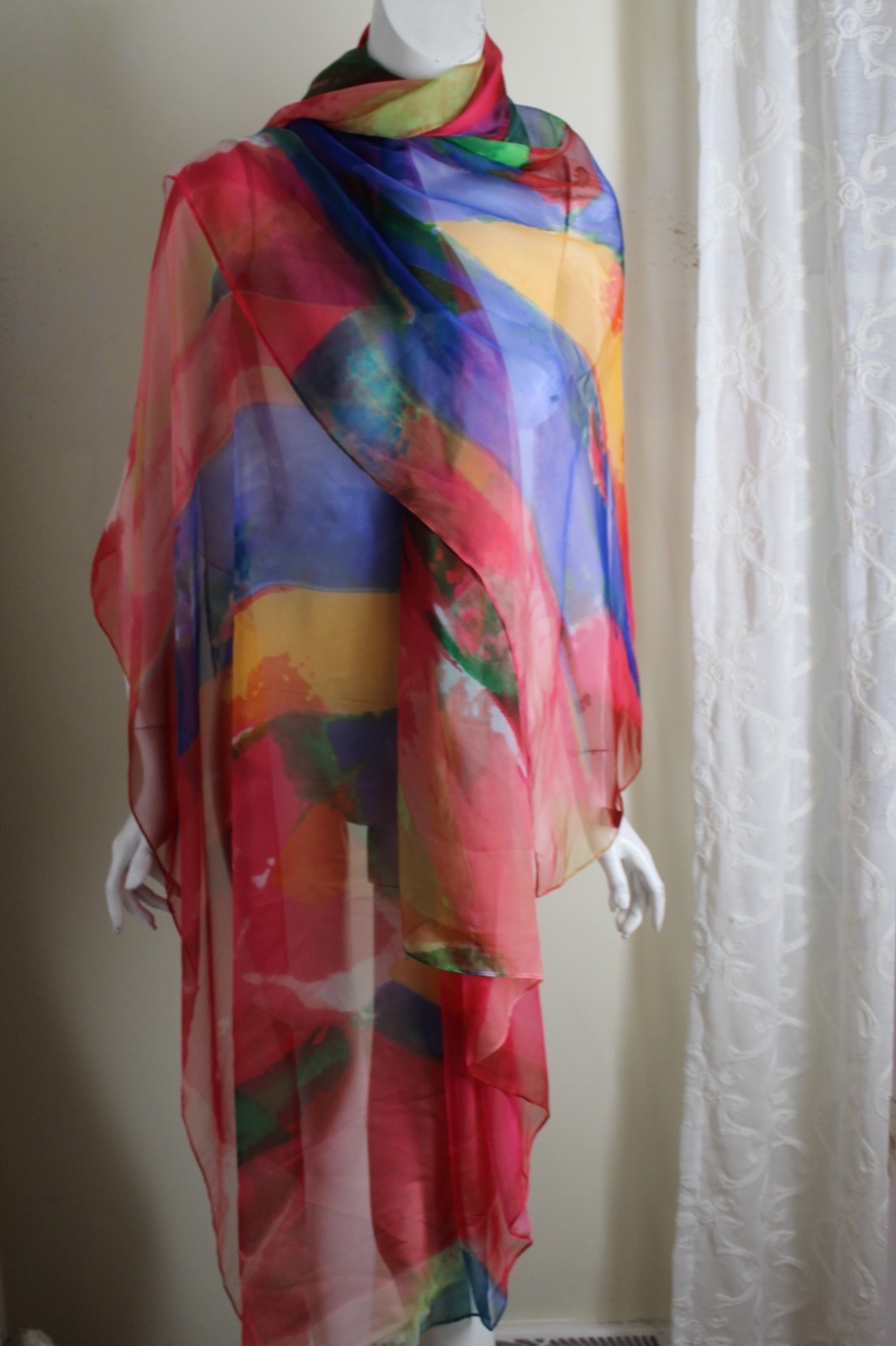 Designer Colorful HUGE Estate 78×54 Shawl Wrap Scarf Funky Fun Poly Synthetic