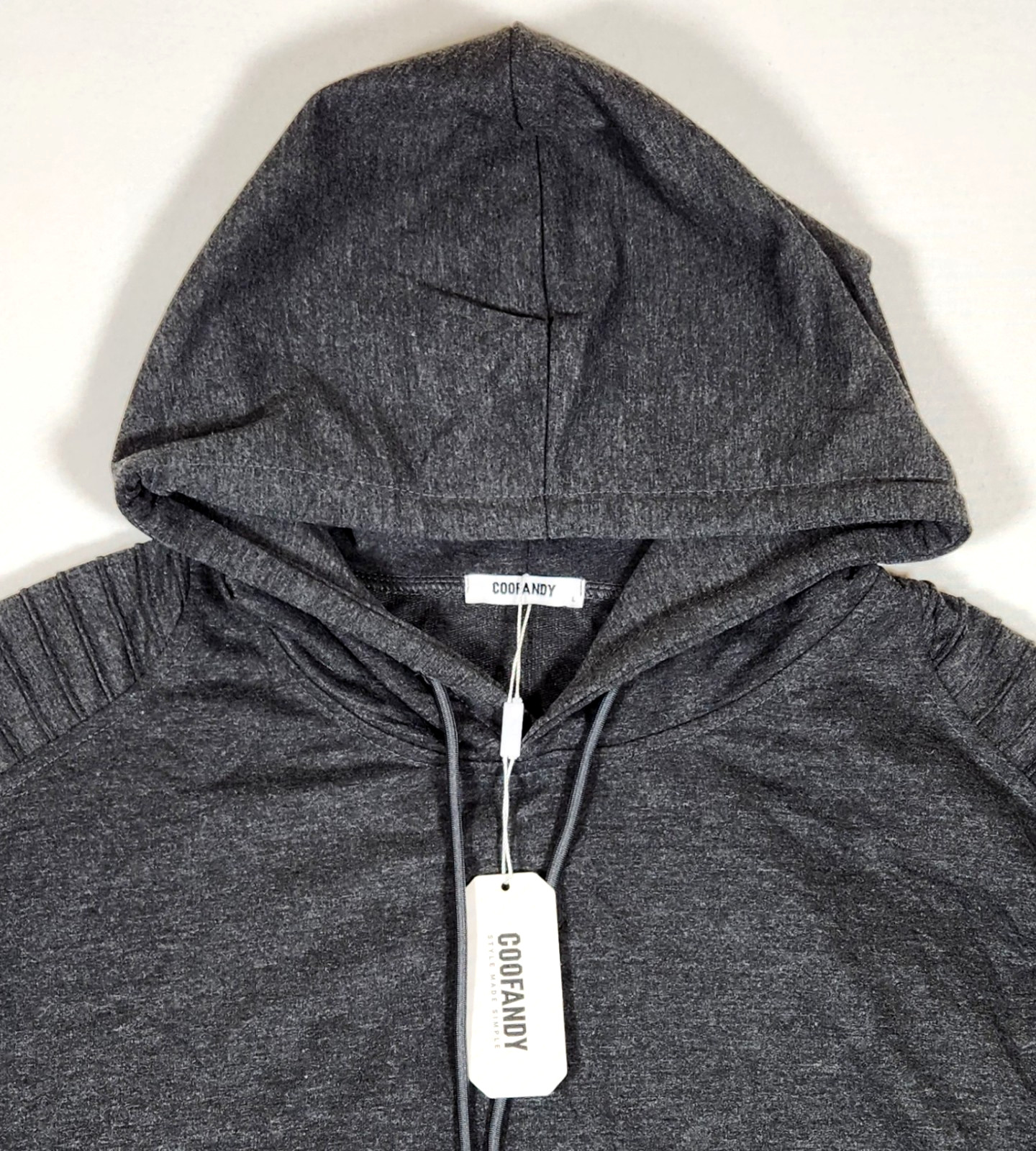 Coofandy Men’s Athletic Pleated Biker-Style Sleeves Grey Pullover Hoodie – L