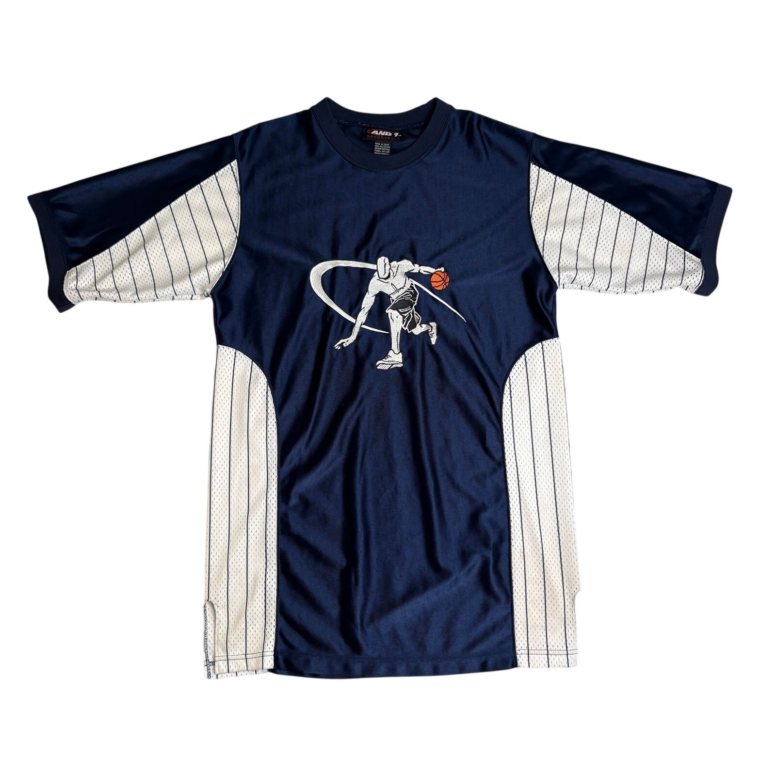 Vintage AND1 Basketball Shirt Medium Y2K Embroidered Dazzle Pinstripe Jersey