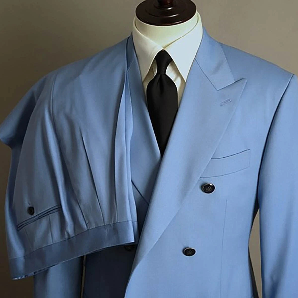 Blue Men’s Suits Peak Lapel Double Breasted Business Casual for Groom Wedding