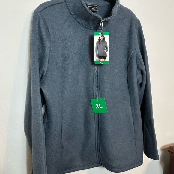 32 DEGREES Womens Fleece Blue Gray Tech Cozy Zip Jacket Blue Size XL