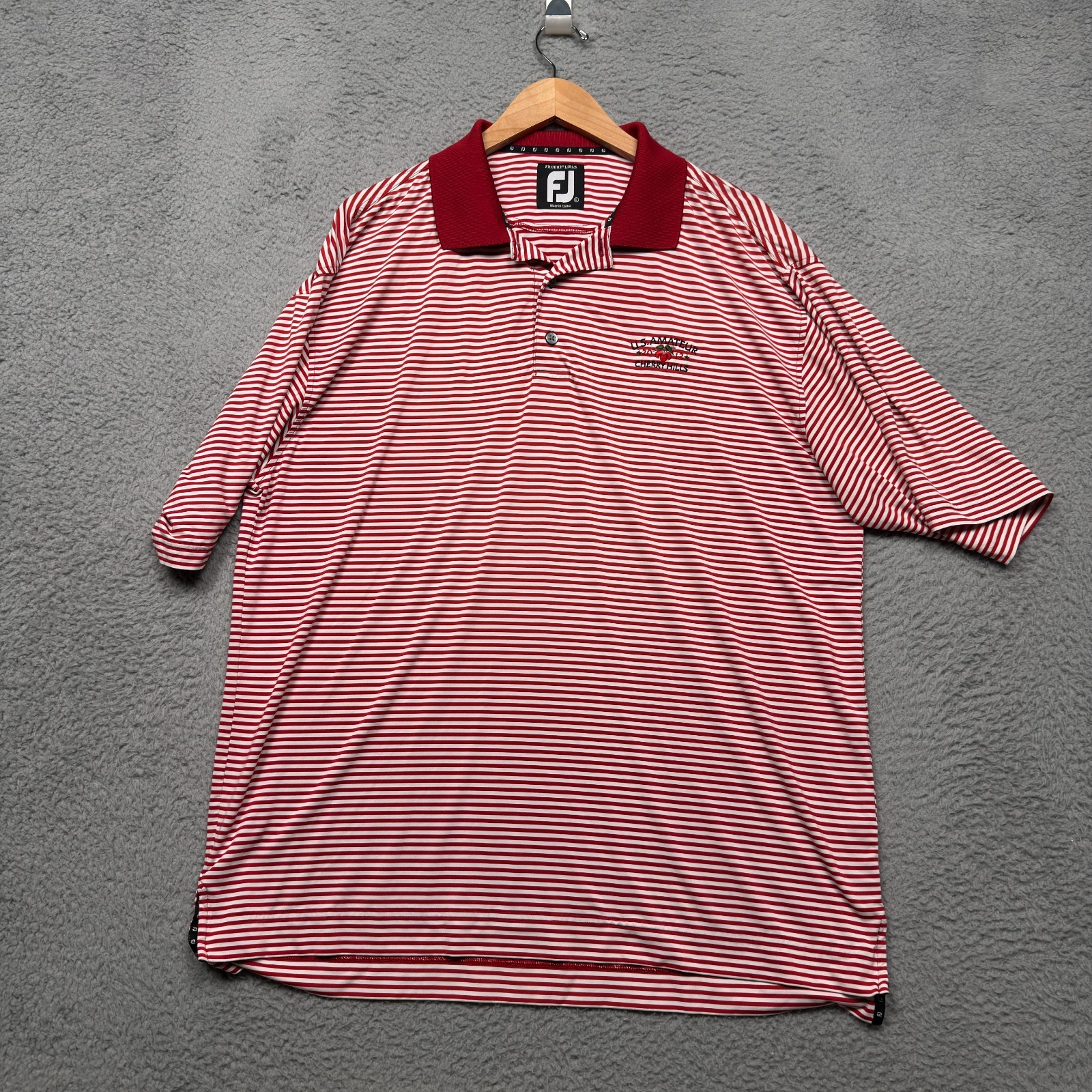 Footjoy Polo Shirt Mens Large Red Striped Prodry Lisle US Amateur Performance