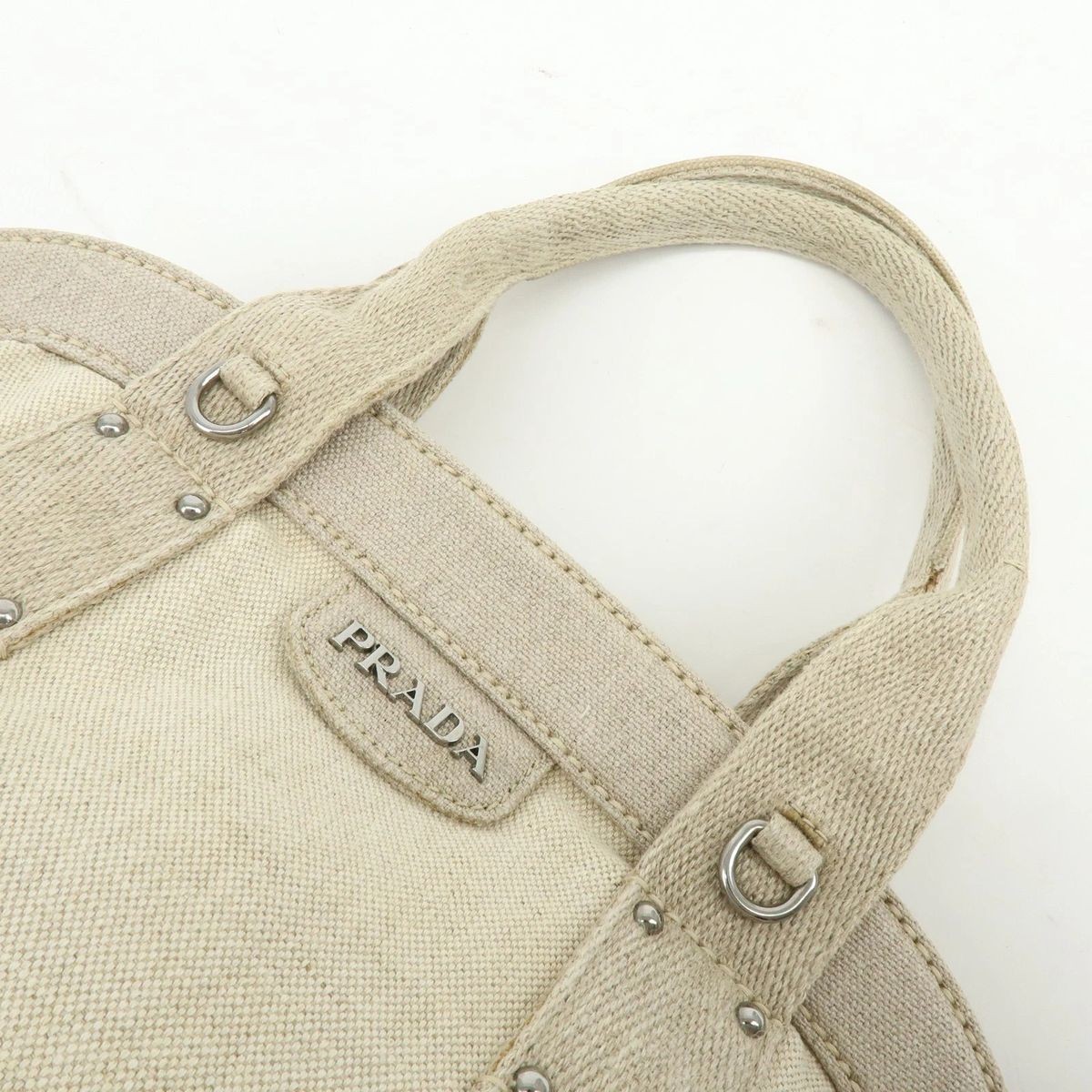 PRADA Mistolino Boston Bag Hand Bag Natural BN1886 Authentic Used