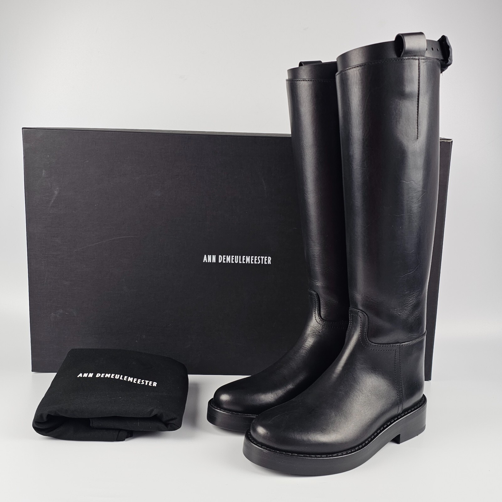 Ann Demeulemeester Stan Black Leather Tall 40mm Boots New And Authentic