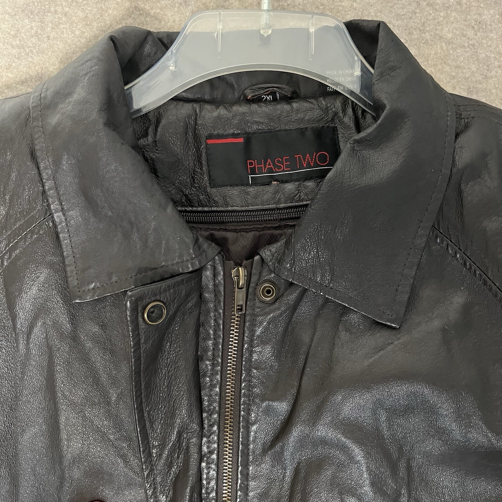 Vintage Phase Two Brown Mens 2XL Leather Jacket Removable Liner Adjustable Waist