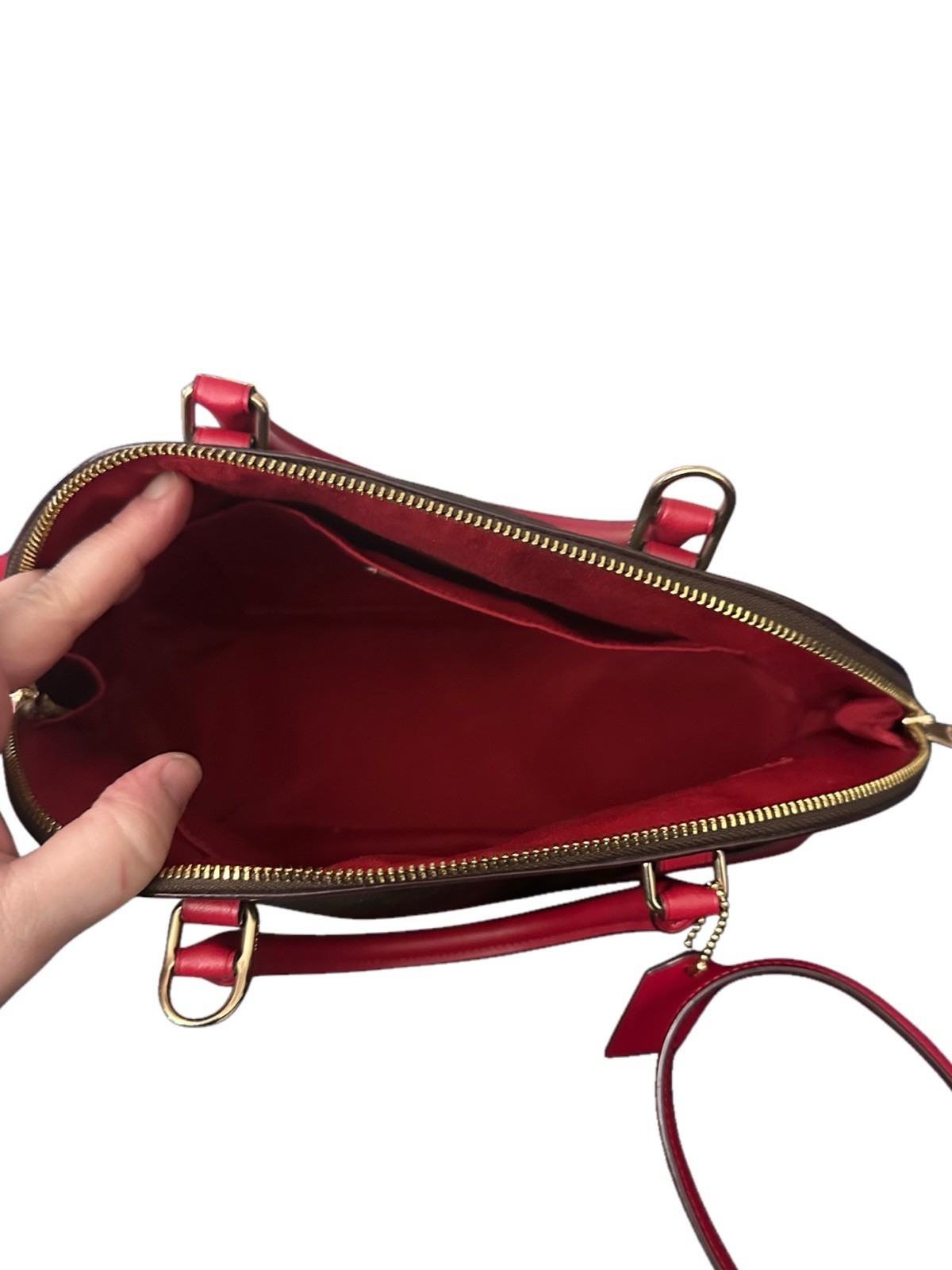 Coach Sierra Satchel Dome Bag Crossbody Bag Signature Brown Leather Red Trim