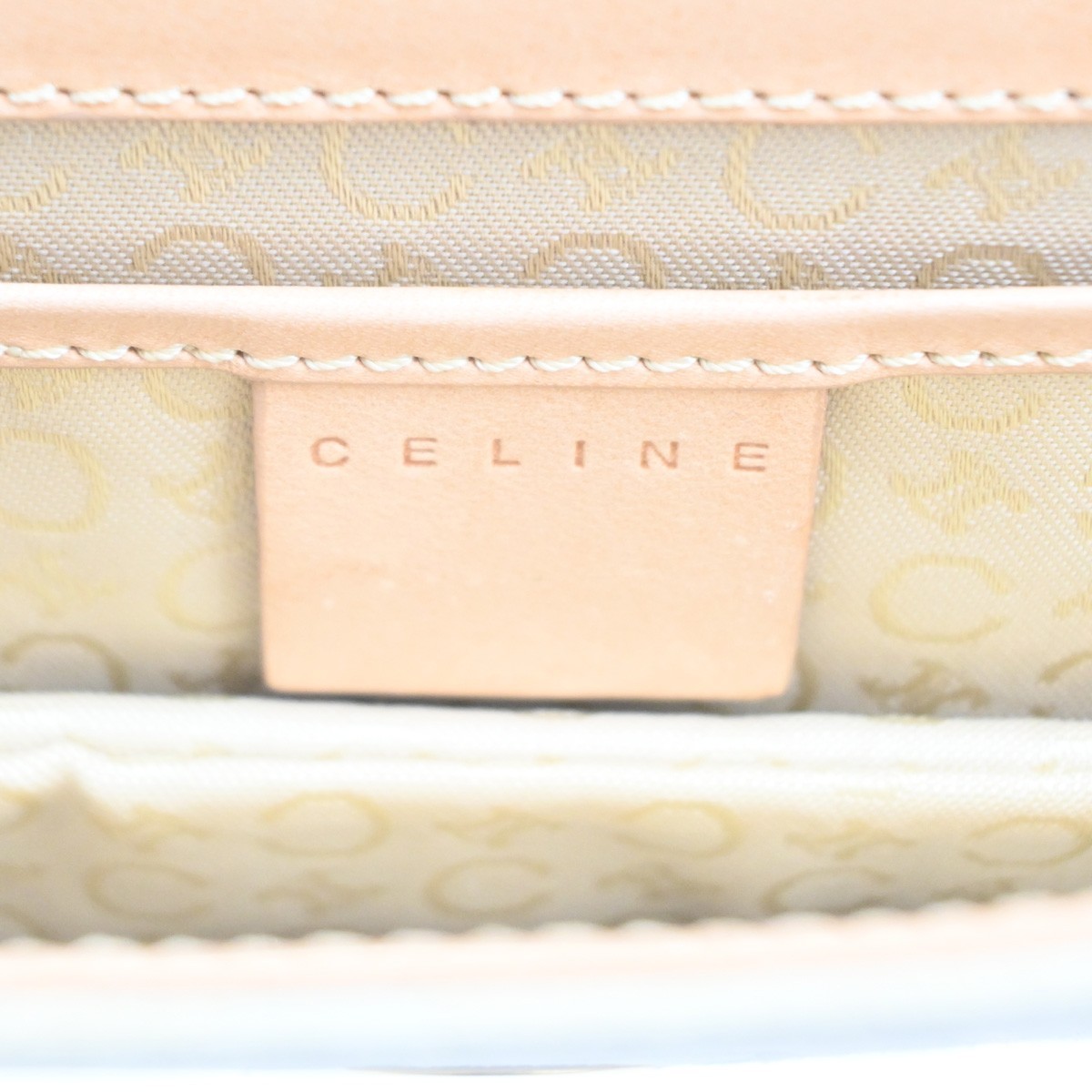 CELINE Logo C Macadam Shoulder Bag Leather Suede Ivory GHW Italy 69KC034