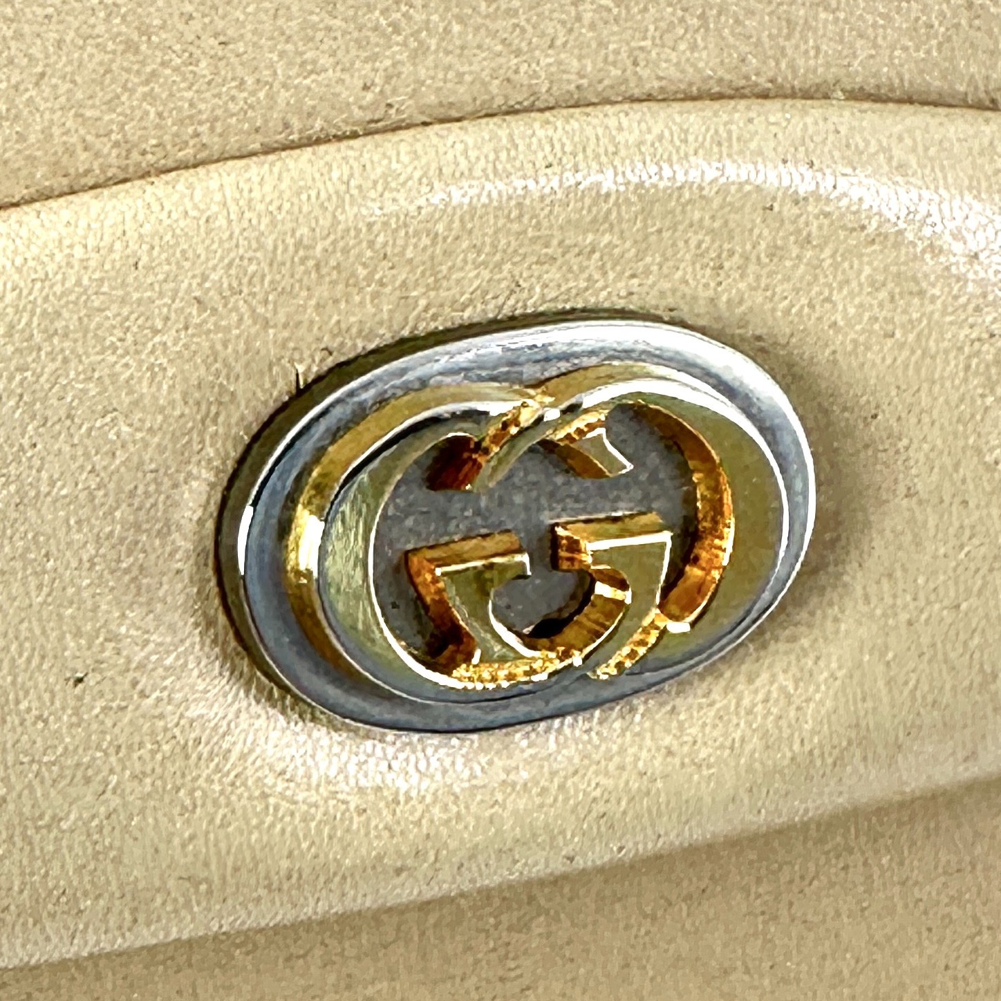 Vintage Gucci Interlocking Hand Bag Leather Beige White Auth