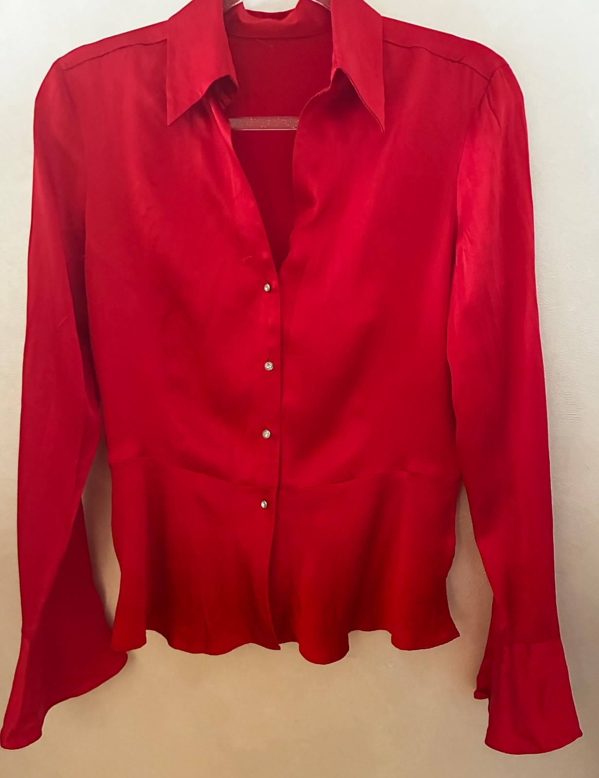 100 silk top shirt red blouse women S