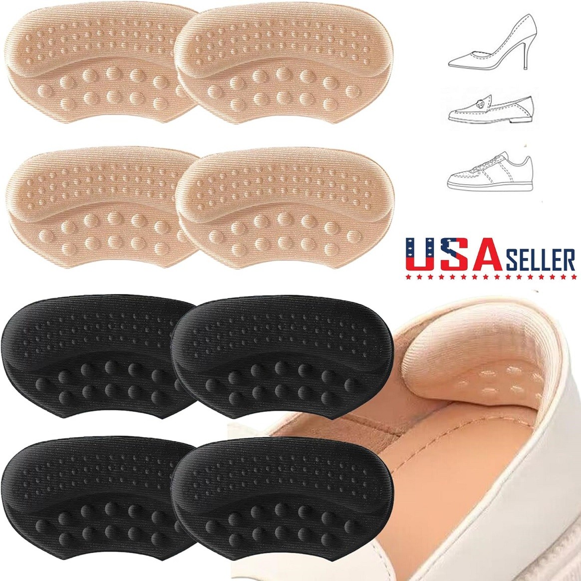 3Pairs Soft Fabric Shoe Pads Cushion Liner Grip Back Heel Inserts Insoles USA