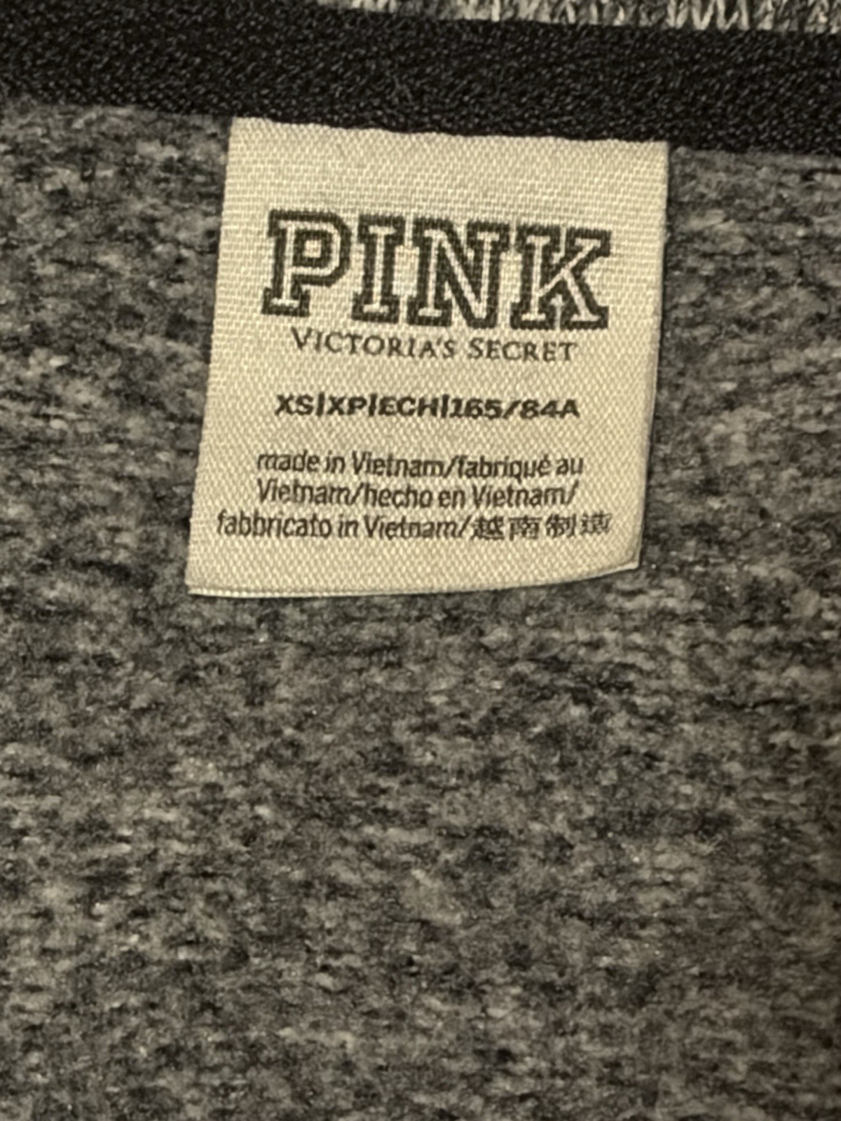 Pink Victoria Secret Pullover Zip Grey Black Crop Top Sweat Shirt Size Xs