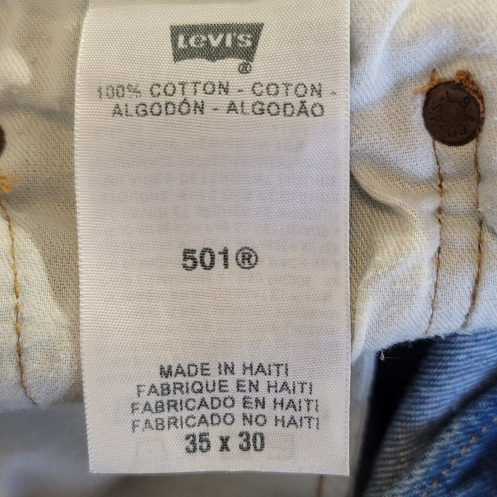 Y2K Levi’s 501 Original Fit Mens 35×30 (33×27.5) Blue Jeans Straight Button Fly