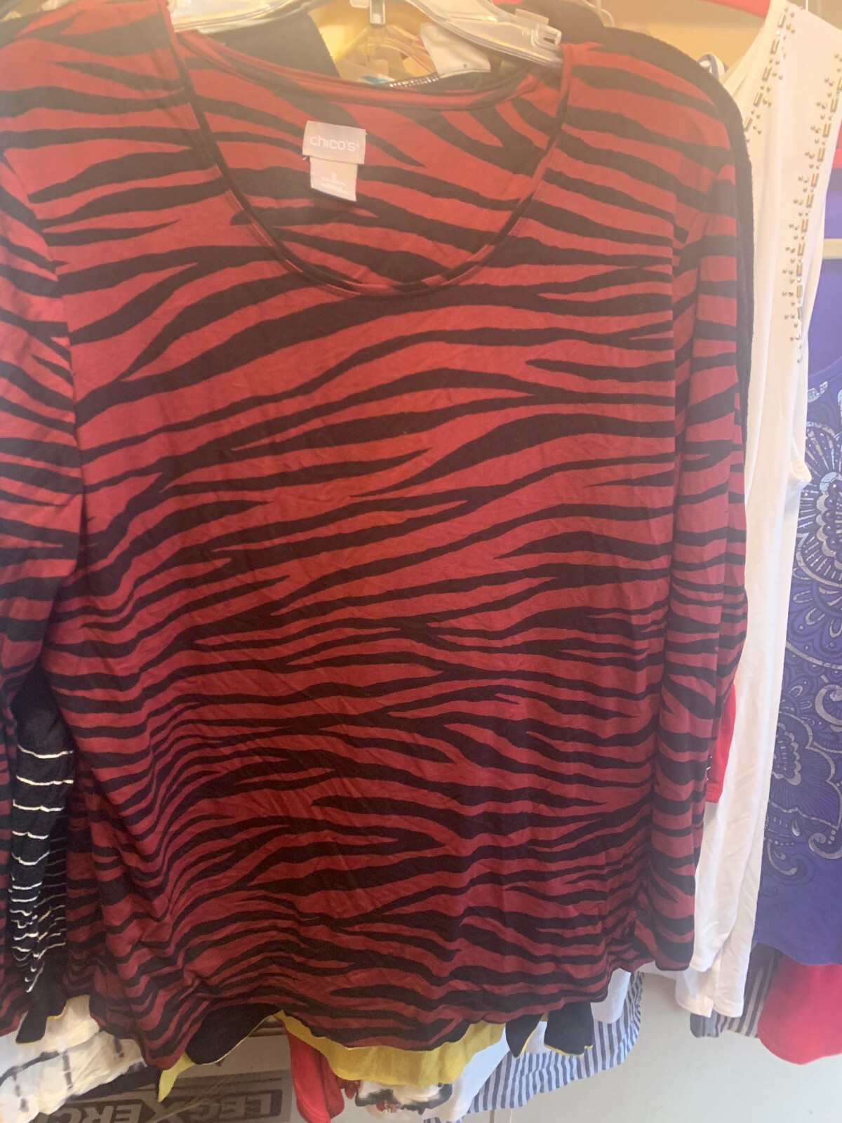 Chico’s Their unique sz 3(size chart in pics) red striped long sleeve