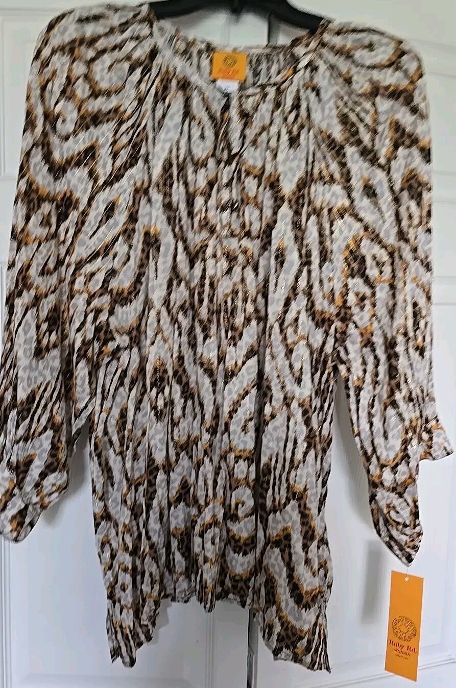 Ruby Rd. woman top SPOT ON Animal Print embellished Gray multi 2x NWT