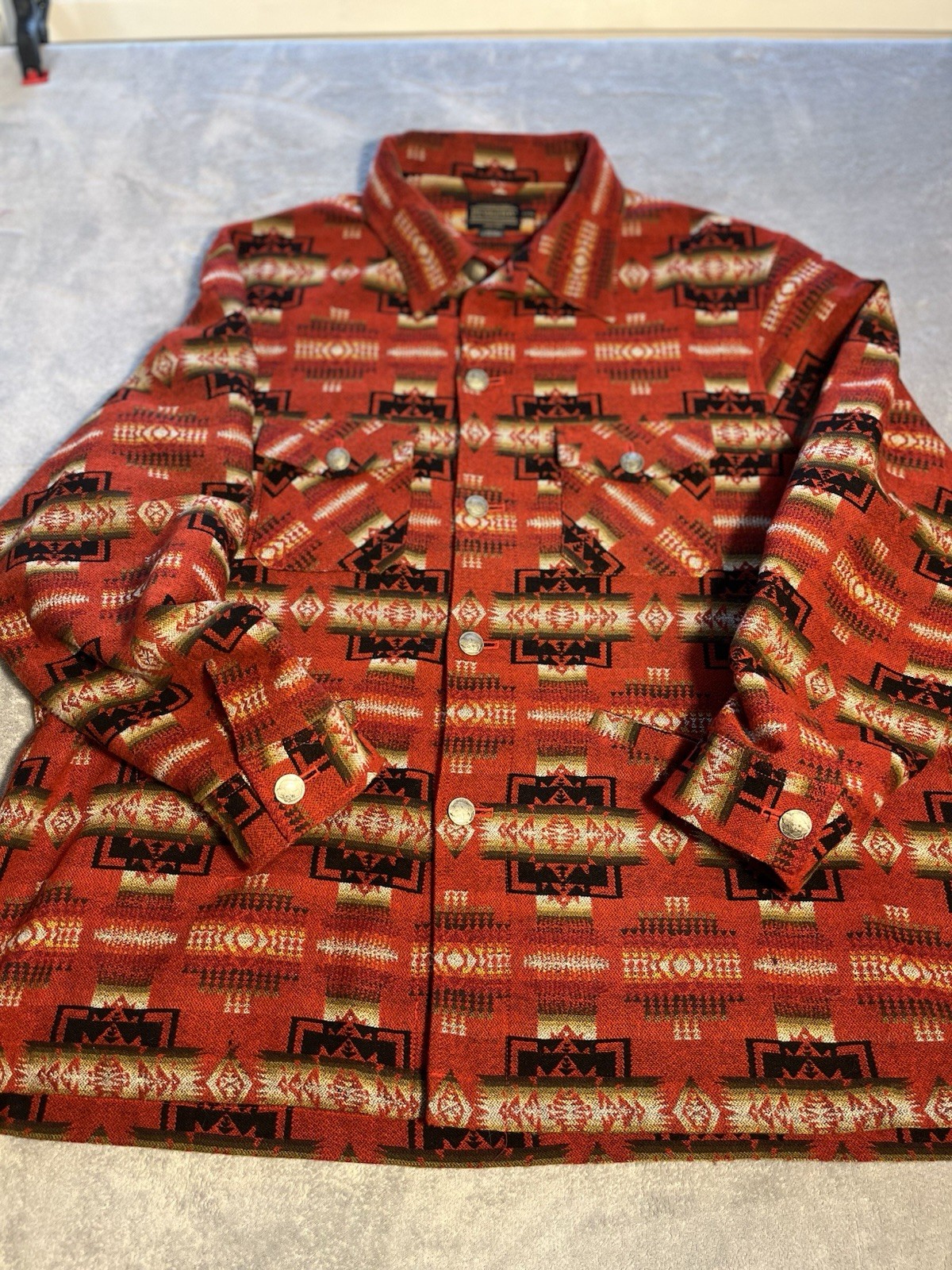 Pendleton Chief Joseph XXXL Wool Blend Button-Up Red Geometric Pockets