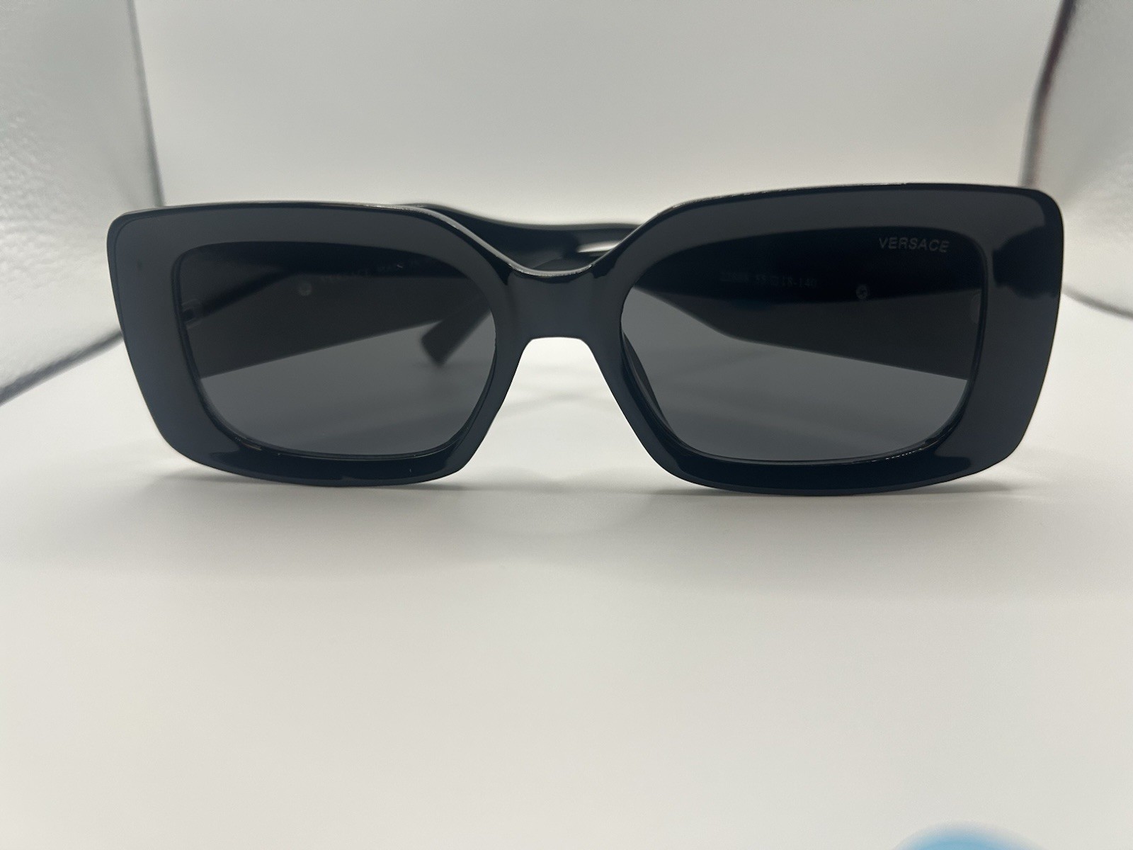 Versace 22888 Rectangle Sunglasses Black Plastic Frame Tinted UV Logo 140mm