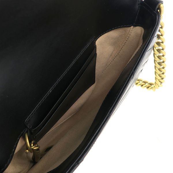 Gucci GG Marmont Half Moon Chain Shoulder Bag Black Leather Quilted 746431