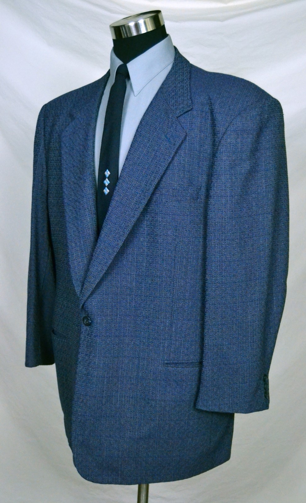 Vintage Royal Blue Wave Jacket with Big Shoulder Pads (Size 48R) By Jhane Barnes