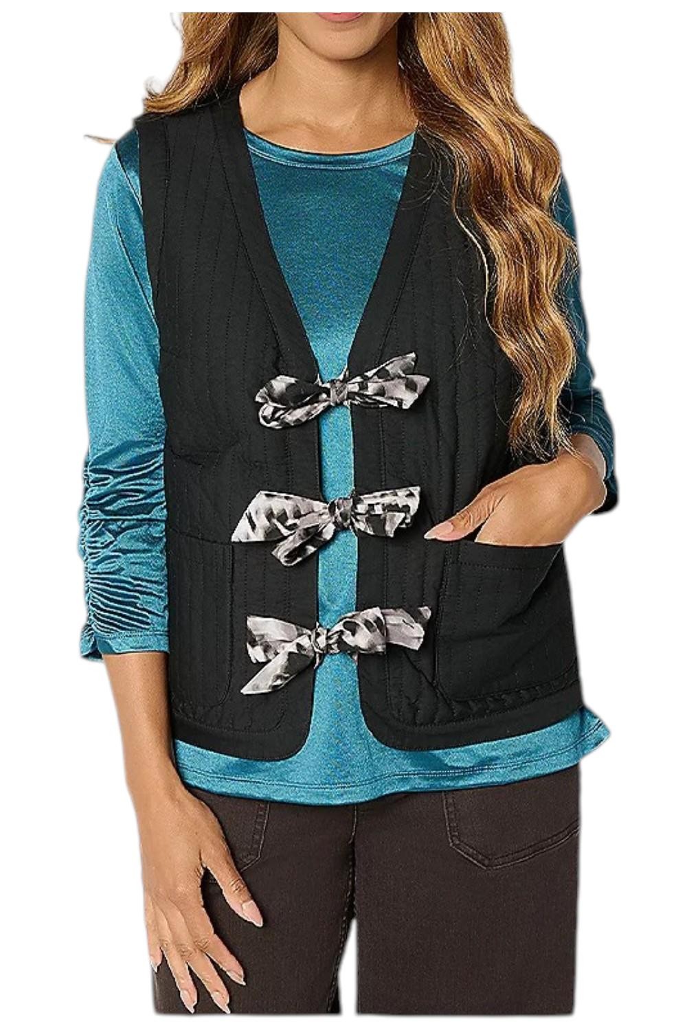 LOGO by Lori Goldstein Quilted Reversible Tie Front Vest Phantom