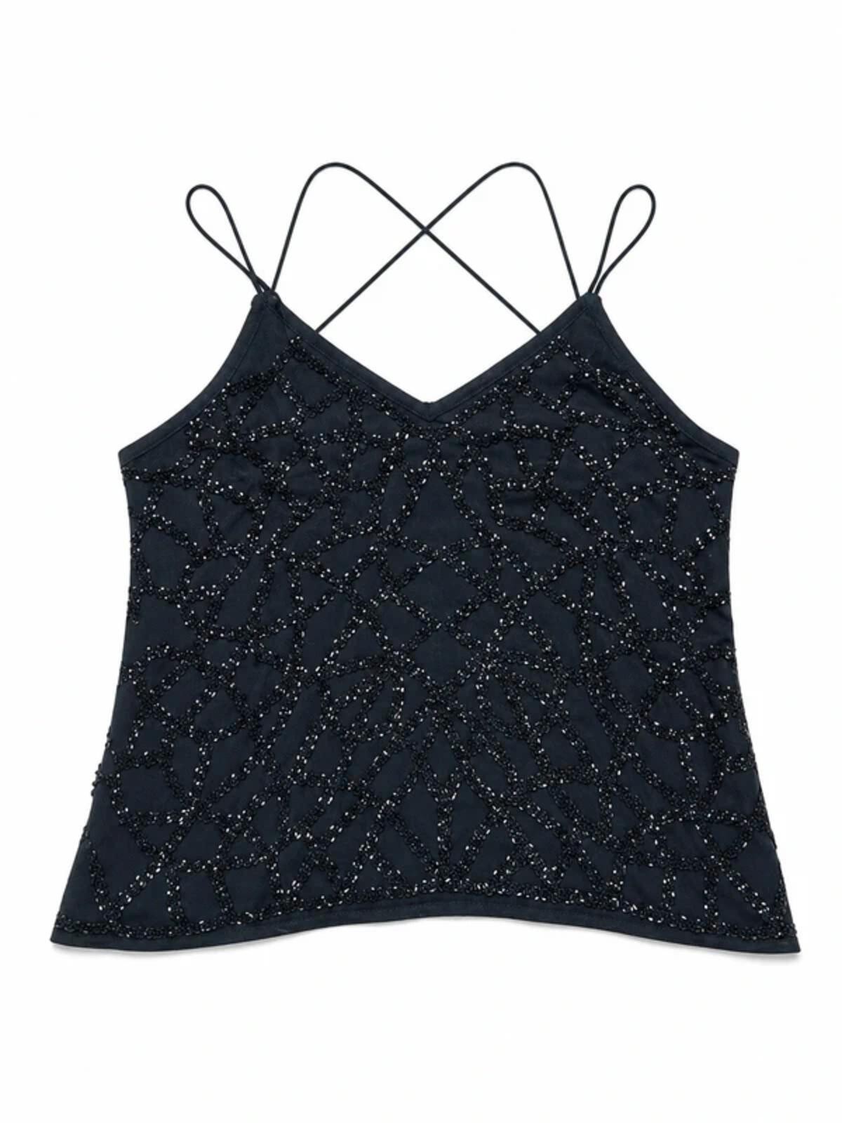 River Island Black Beaded Cami Top Party Evening Holiday Summer Festival Y2K 10