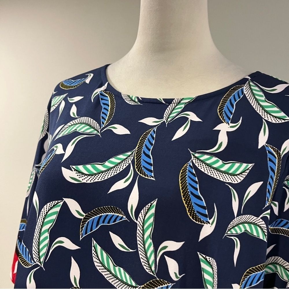 Navy Leaf Print Long sleeve plus size stretchy dress size 1XL