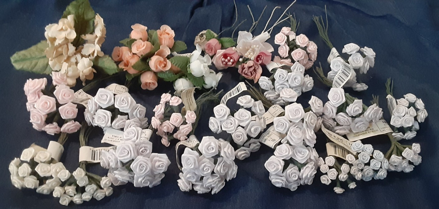 vintage floral flowers millinery craft lot roses, assortment of colors, sizes