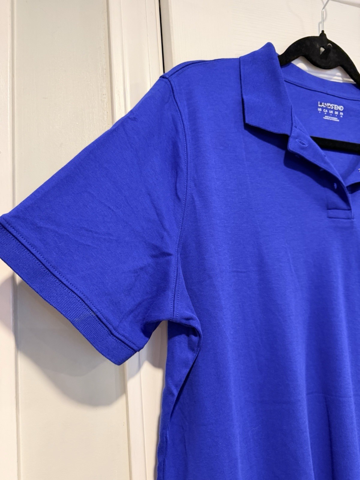 NWOT Lands End Size L Royal Blue Short Sleeve Collared Polo Shirt
