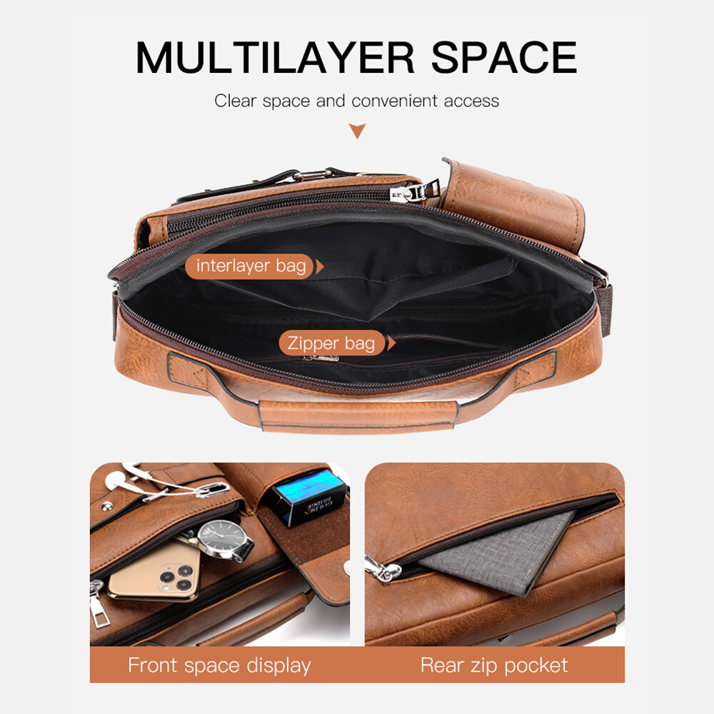 Men Messenger Bag Vintage Leather Briefcase Laptop Bag Satchel Shoulder Bag