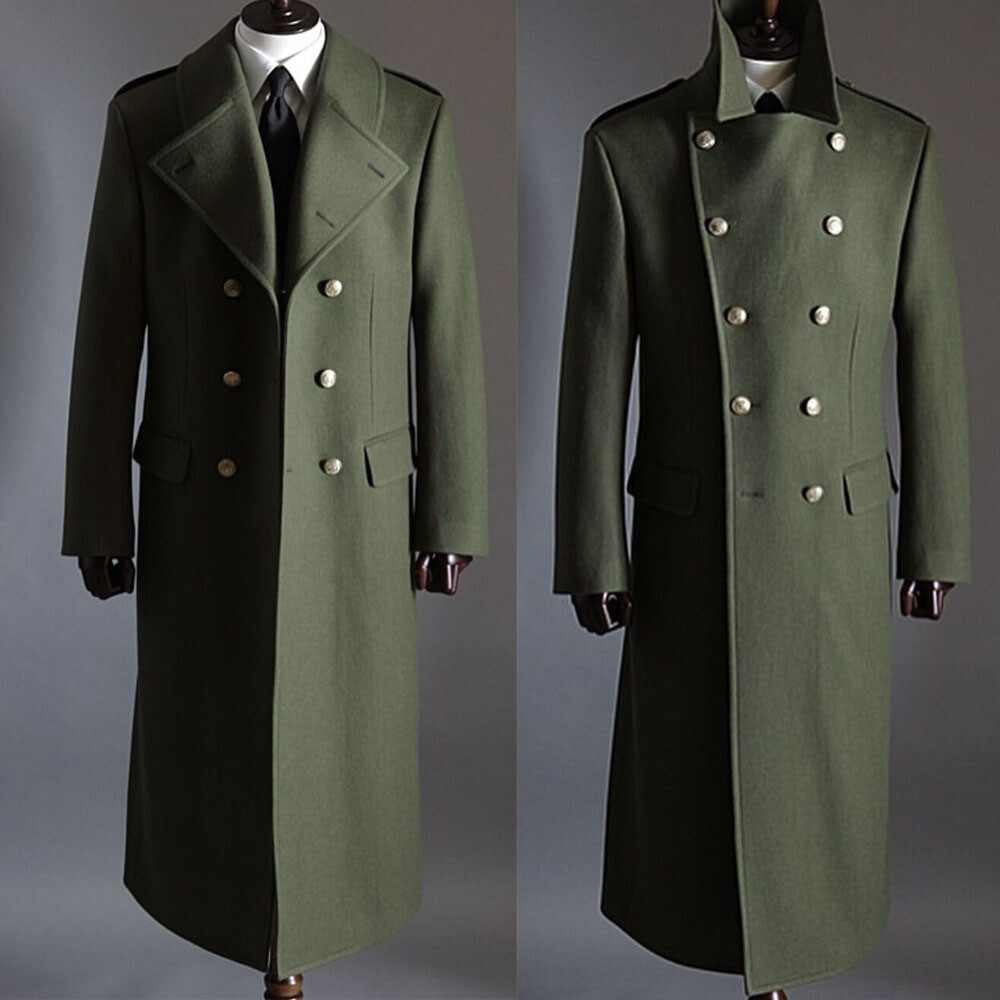 Army Green Winter Men’s Military Wool Long Jackets Warm Outdoor Wear Overcoats