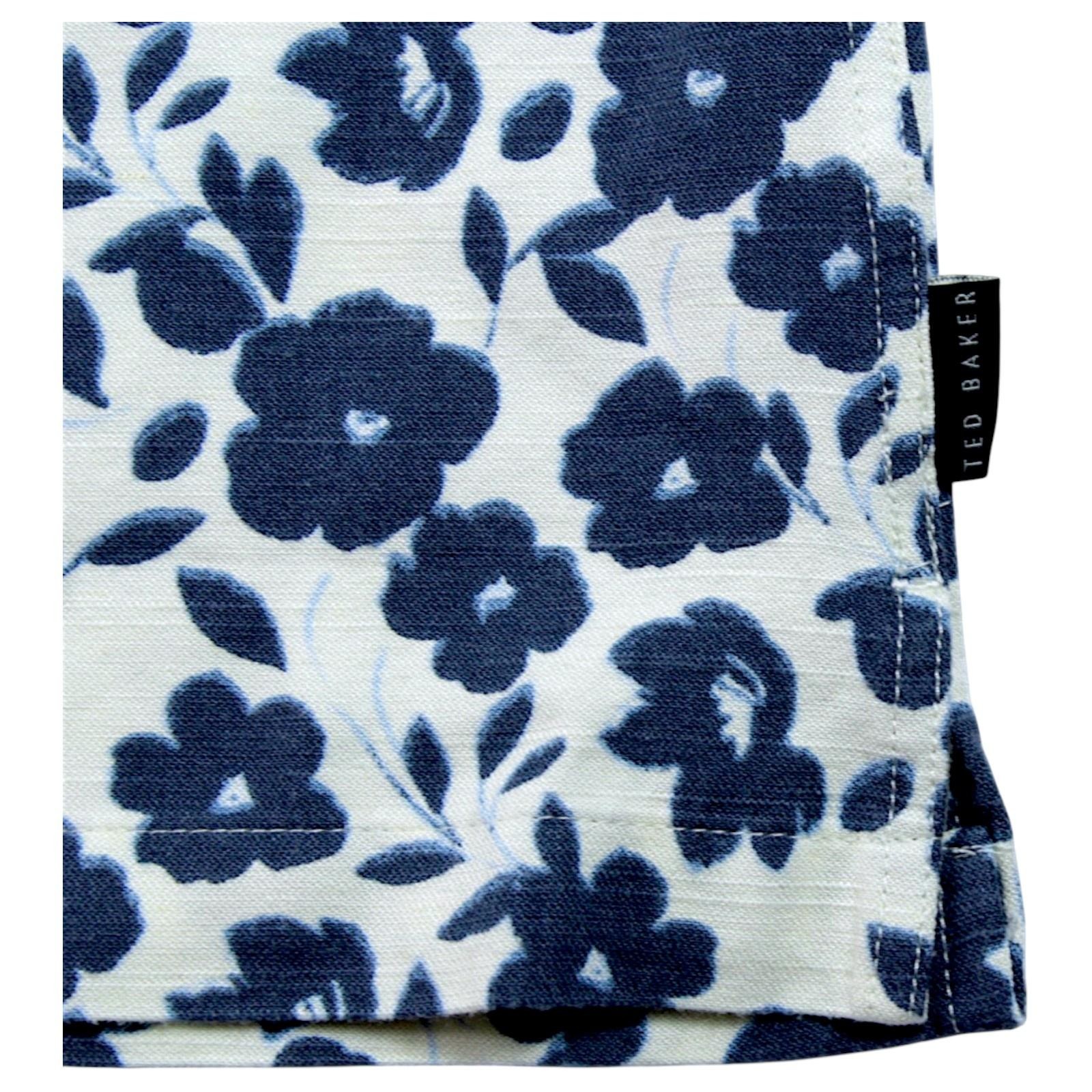 Ted Baker Camp Shirt Mens M Blue Floral Short Sleeve Button Front $150 NEW