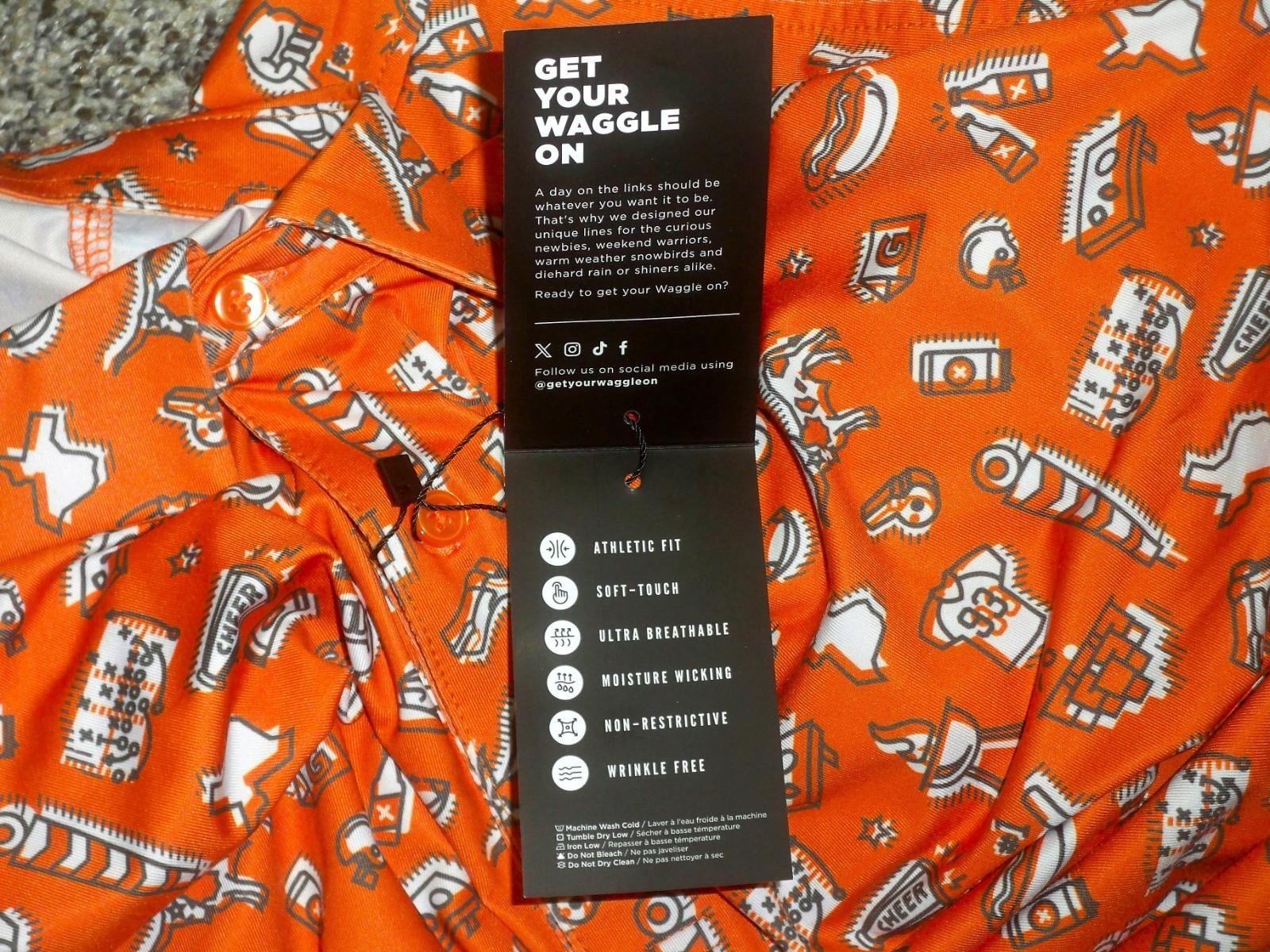 NWT Men’s WAGGLE Golf Polo 2XL ORANGE w/Football Tailgating Theme Logos