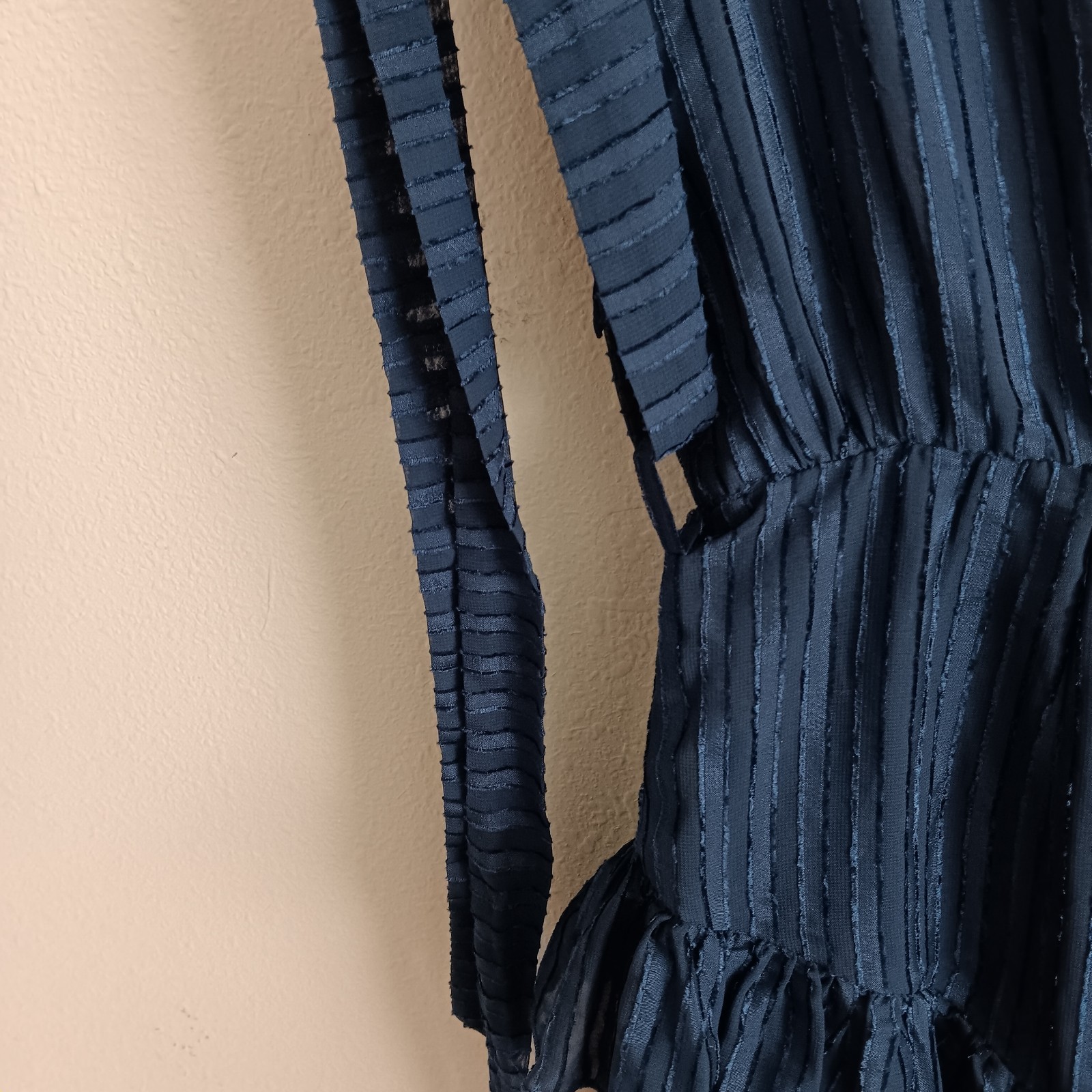 Nasty Gal Striped one shoulder Ruffle Denim blue Dress with Belt Sz 8