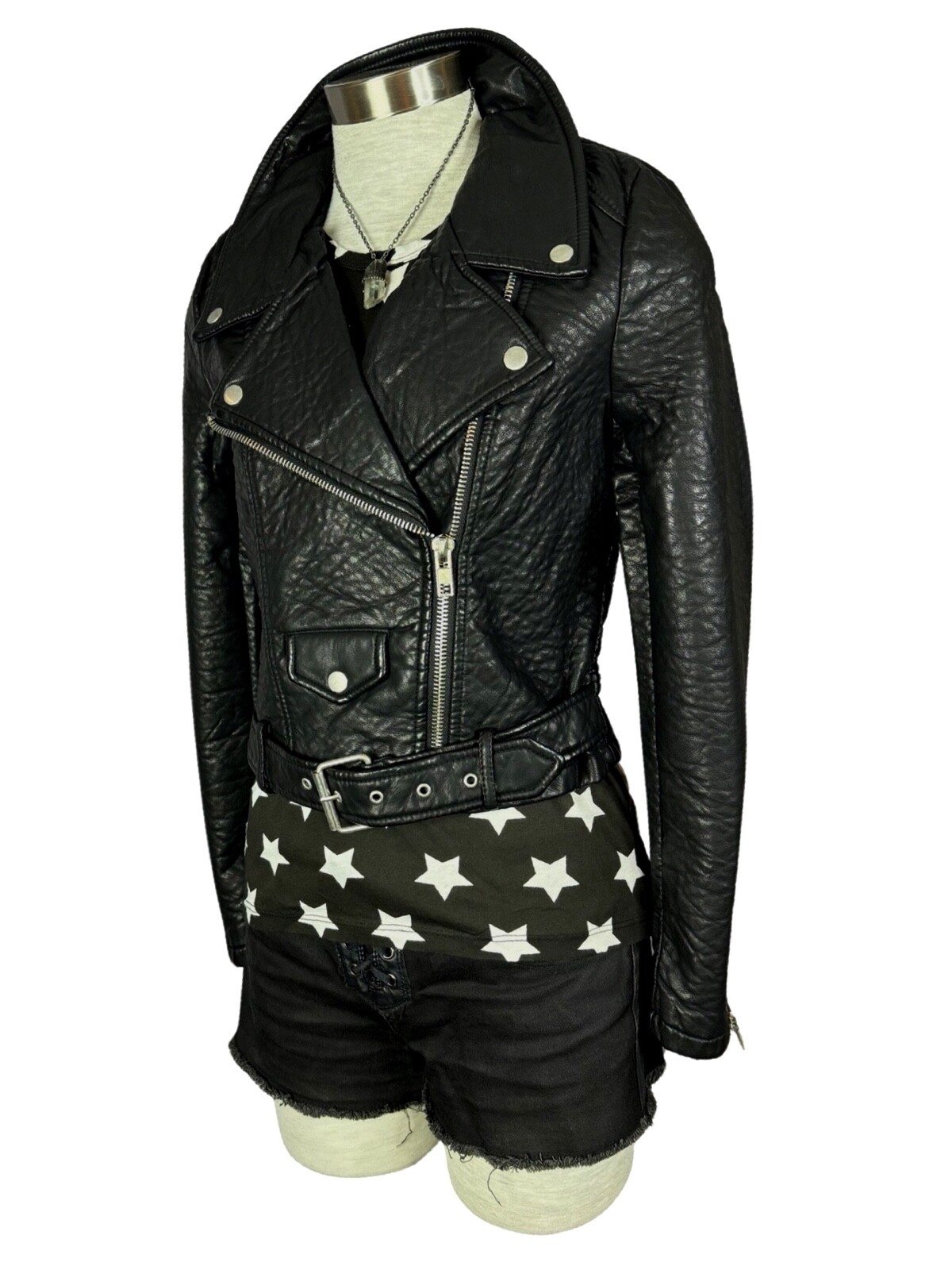 Nasty Gal Atomic Vegan Leather Moto Punk Metal Biker Rock Star Black Jacket