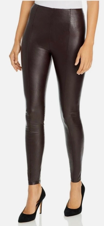 Lysse Faux Leather Vegan Brown Pull On Skinny High Rise Pants Large