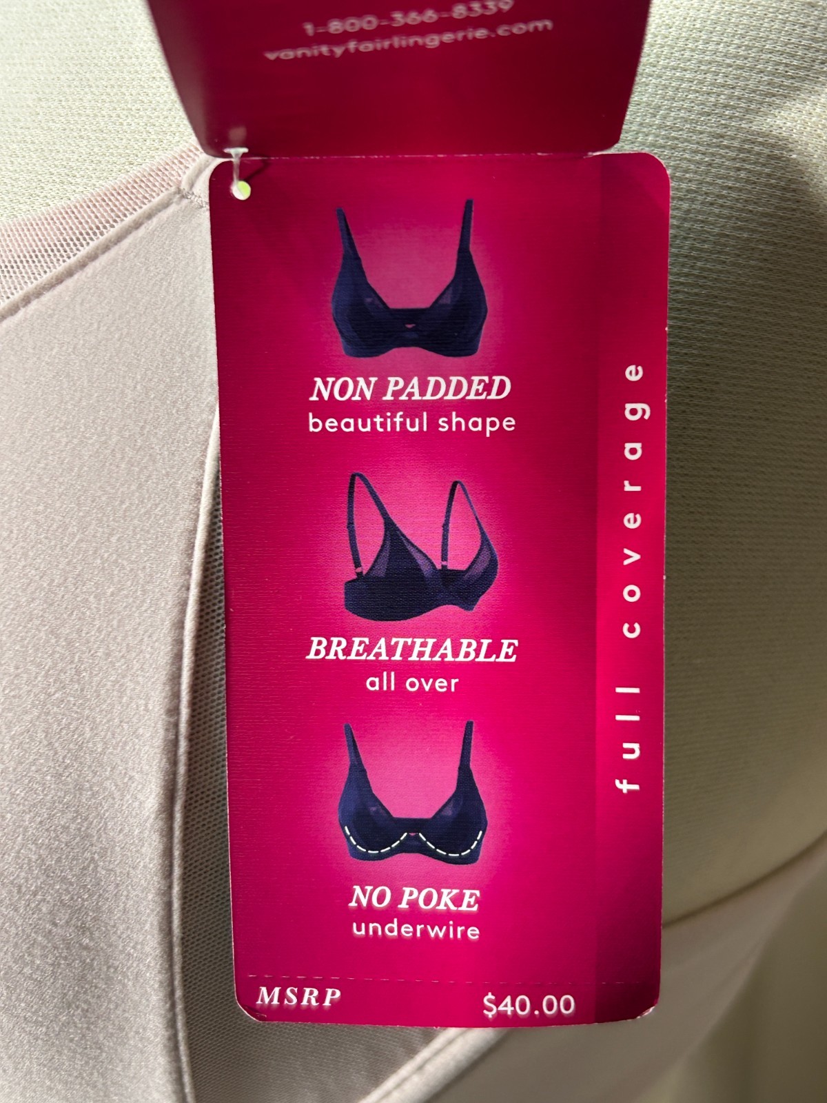 Vanity Fair Underwire T Shirt Bra 38B Breathable Luxe No Poke Wire Pink 75237