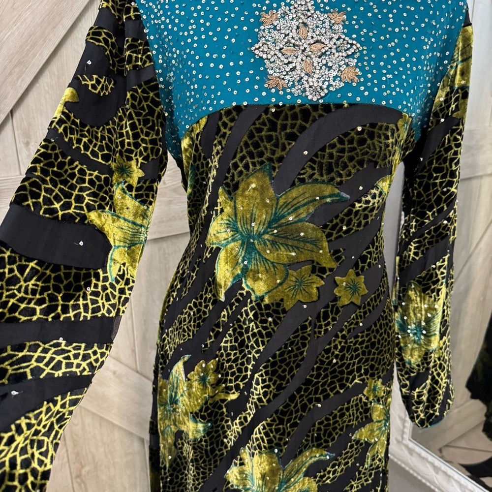 Fairy Core Teal and Black Velour Beaded Tunic