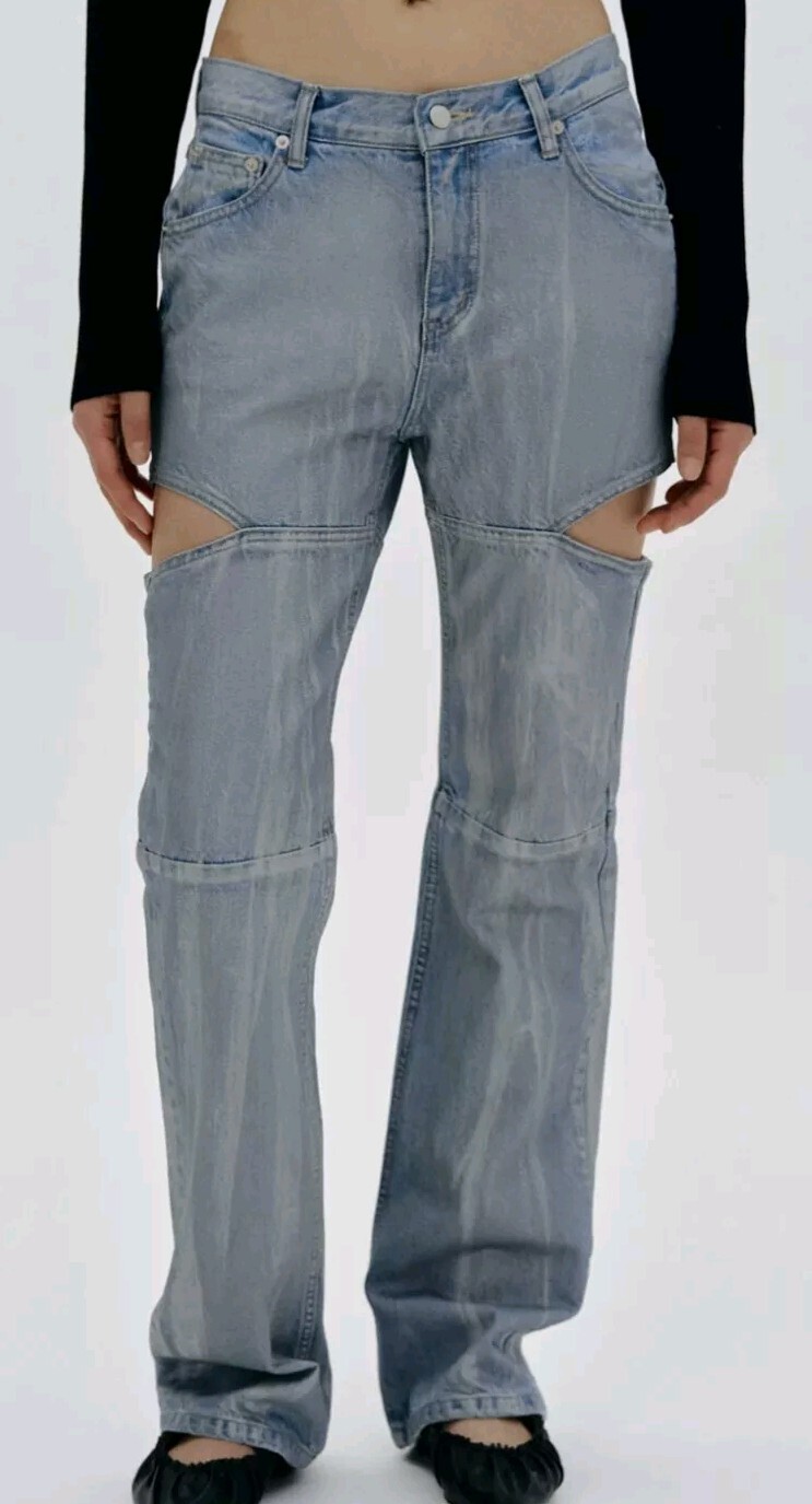 Source Unknown Blue Cut Out Coated Jeans Stone Washed Women’s Sz Medium