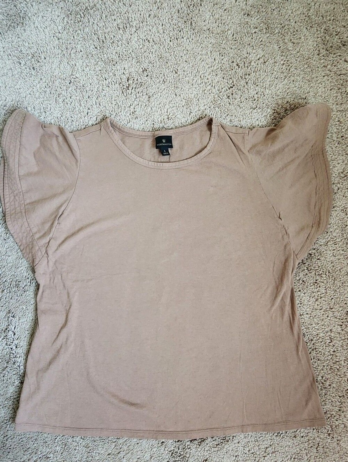 Womens Taupe Flutter Sleeve Top