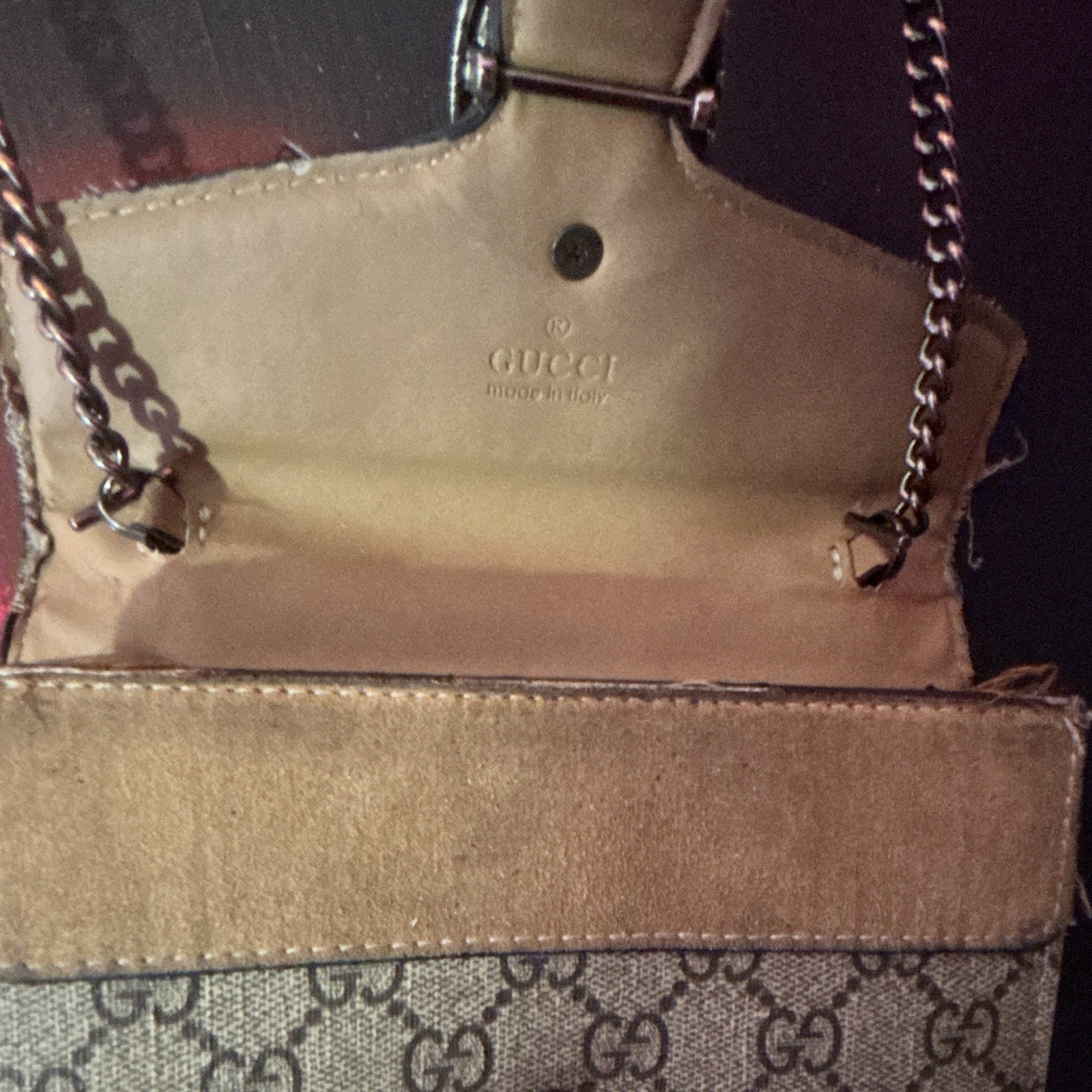 Gucci GG Monogram Chain Strap Shoulder Bag Purse, Beige/Brown