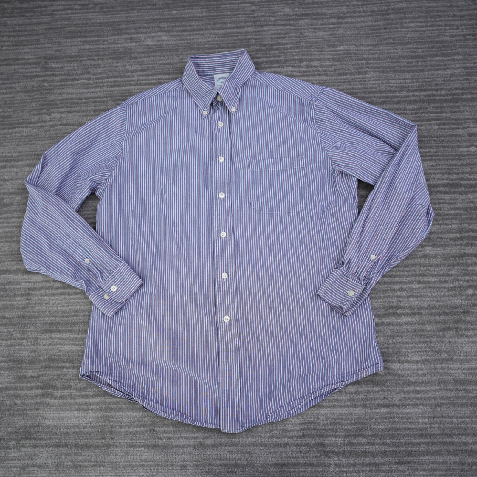 Brooks Brothers Shirt Men Button Down Striped Blue Slim Fit 100% Cotton Medium