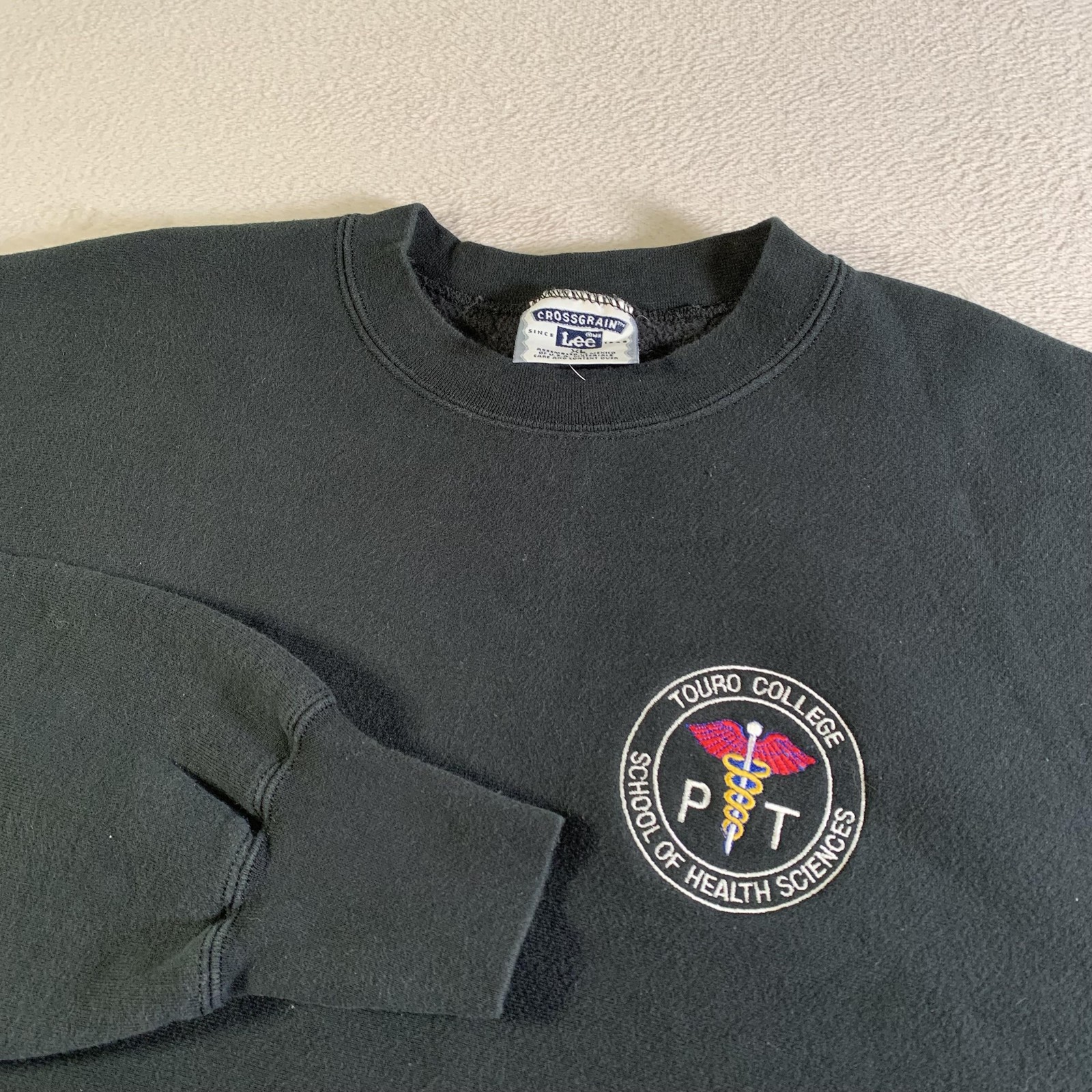 Vintage Lee Crossgrain Sweatshirt Mens XL Black Touro College Health And Science
