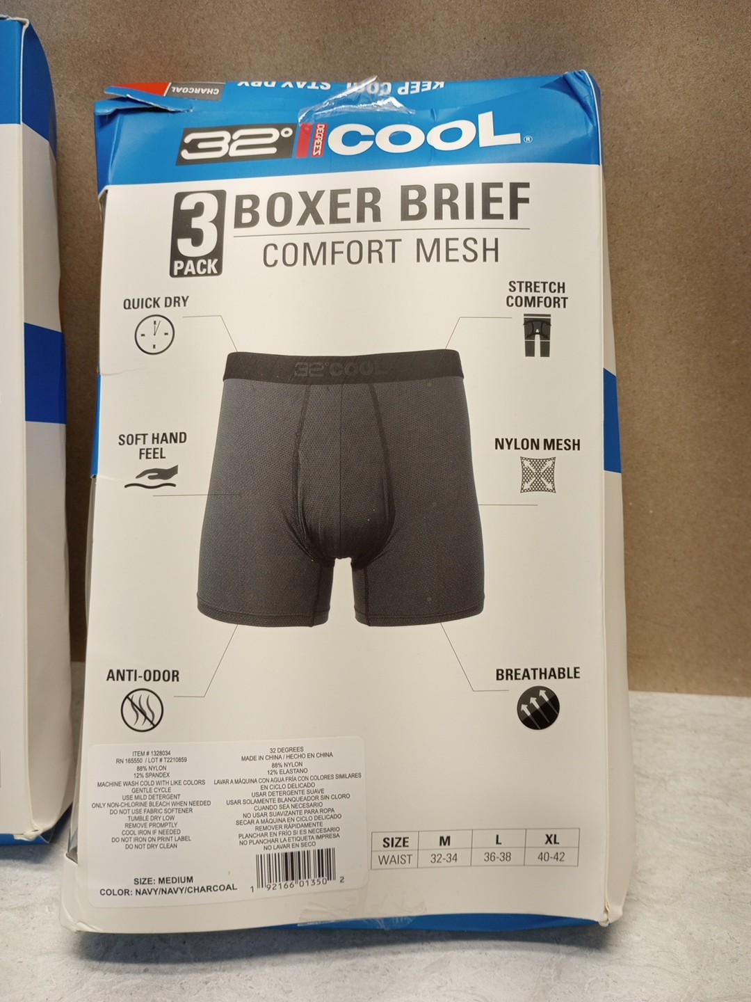 6 Pack – 32 Degrees Cool Men’s Comfort Mesh Boxer Brief Multicolor Sz. M