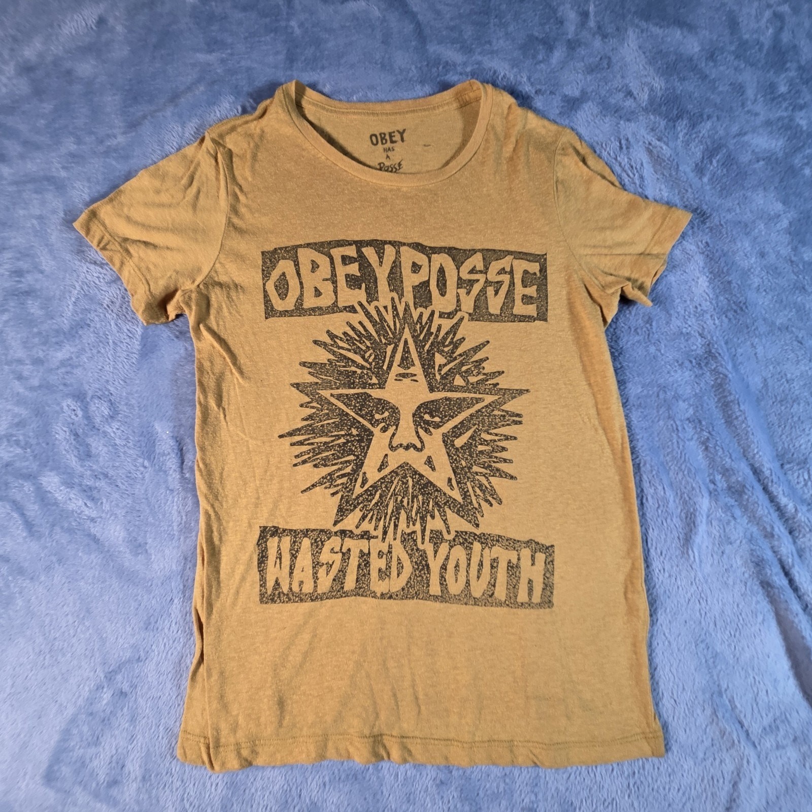 OBEY Posse Wasted Youth Graphic T Shirt Small Mustard Skate Streetwear Tee