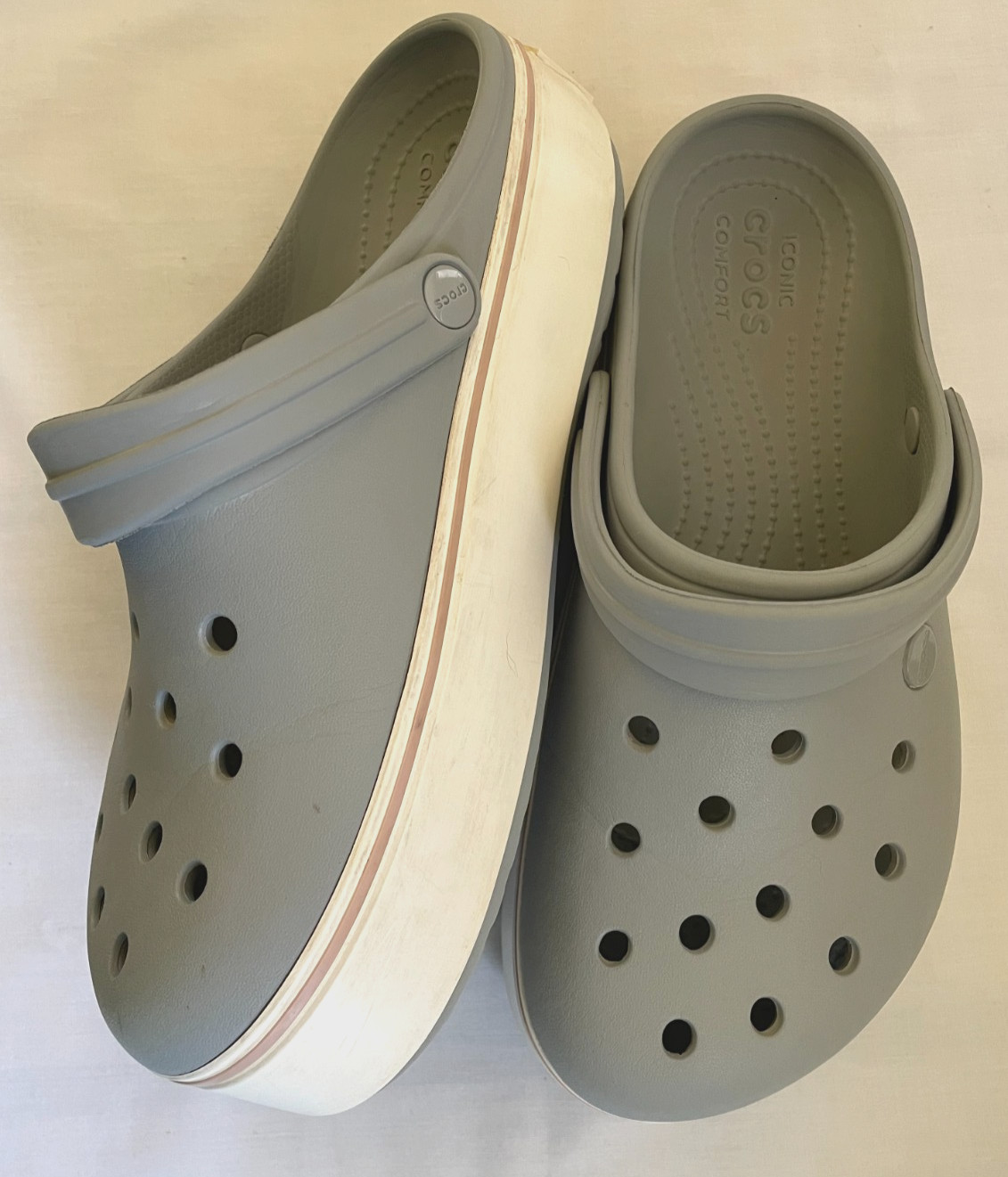Crocs Crocband Unisex Chunky Gray Rose White Platform Clogs~M-7/W-9~