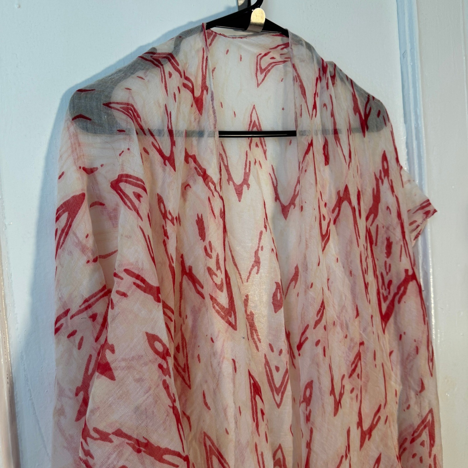 Boho Beach Coverup Sheer Prairie Romance Abstract Ikat Kimono Wrap Open Front